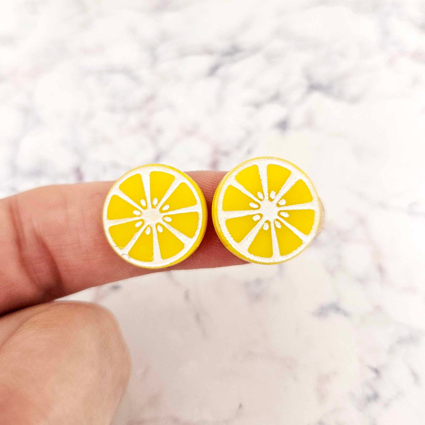 16mm yellow laser cut acrylic engraved lemon slice earring stud blanks DIY craft supplies paint fill fruit summer