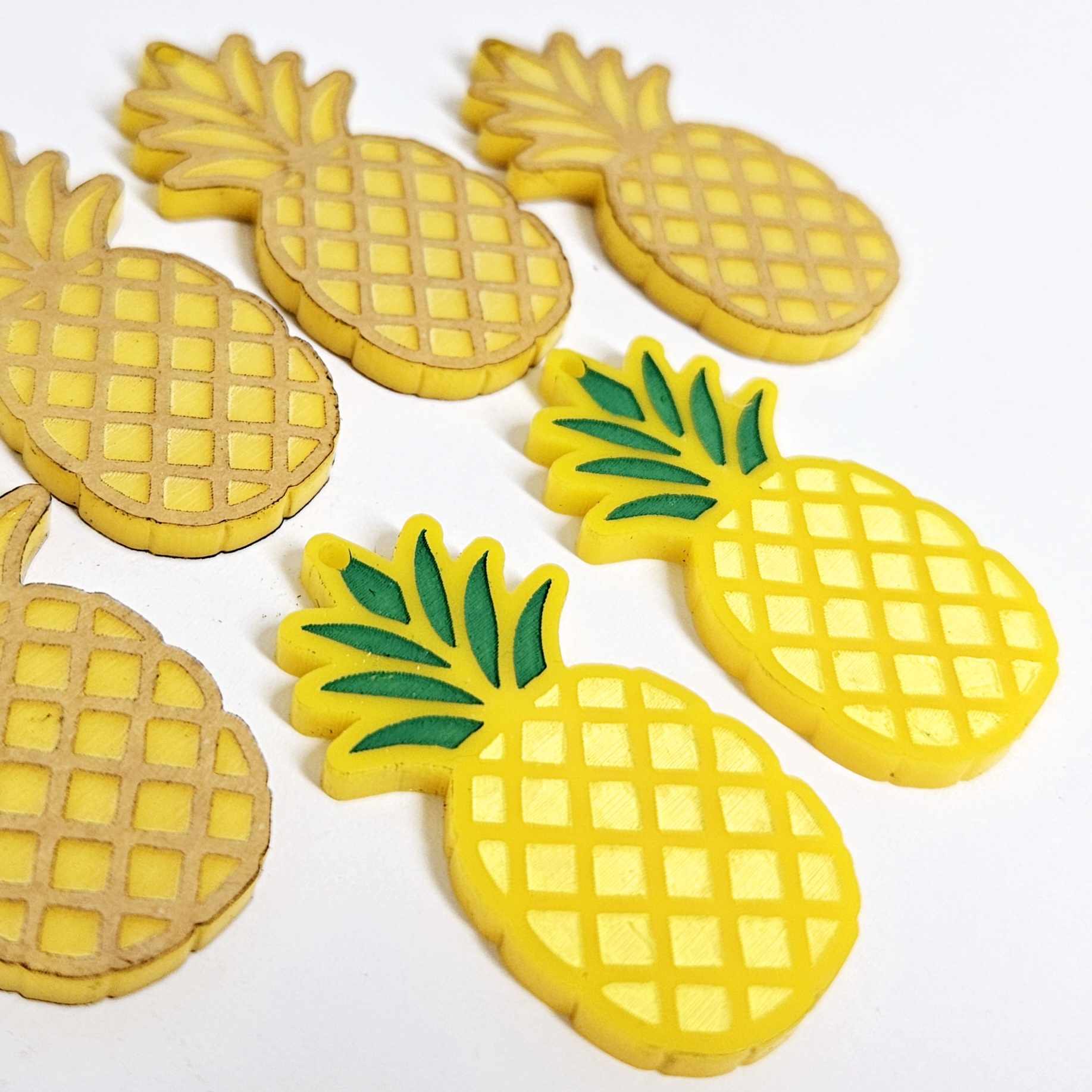 38mm yellow acrylic pineapple earring blanks laser cut engraved paint fill summer fruit DIY craft