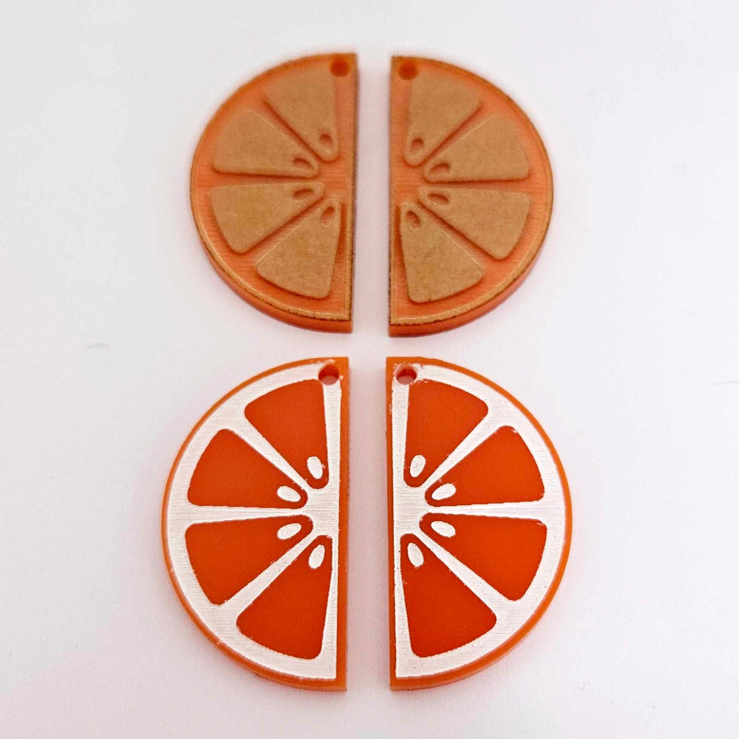 34mm orange laser cut acrylic engraved orange slice earring dangles blanks craft supplies summer fruit