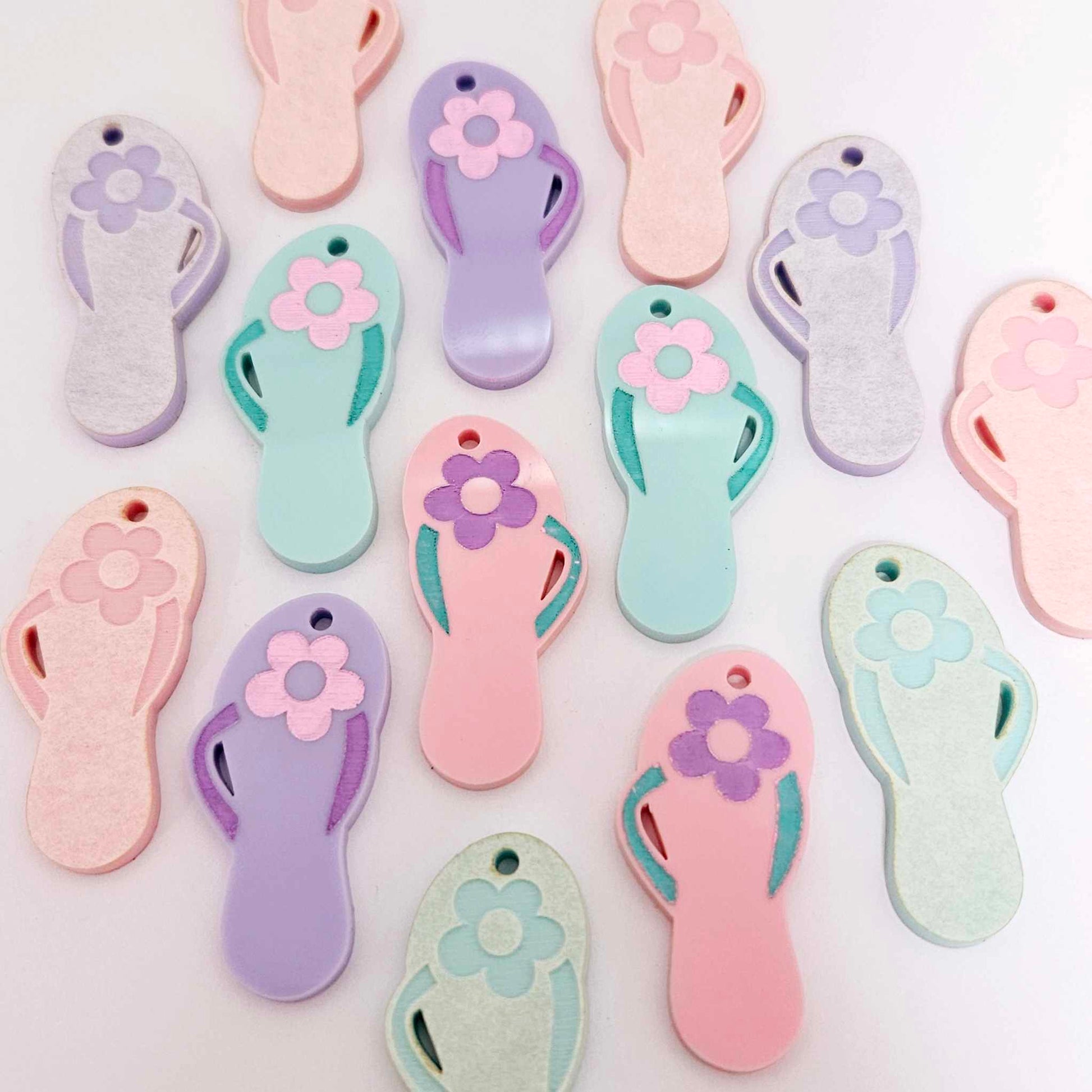38mm pastel pink purple aqua mixed pack thongs flip flops DIY earring supplies laser cut acrylic dangles blanks summer Australia