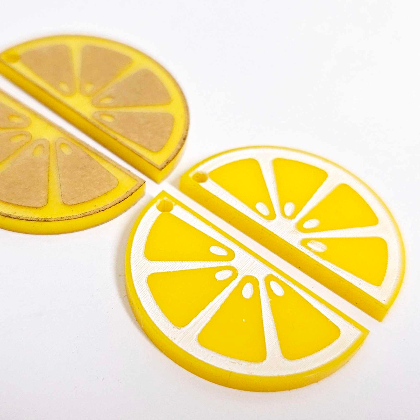 34mm yellow laser cut acrylic engraved lemon slice earring dangles blanks craft supplies