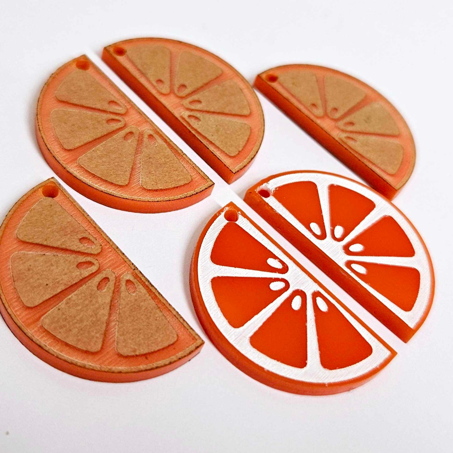 34mm orange laser cut acrylic engraved orange slice earring dangles blanks craft supplies summer fruit