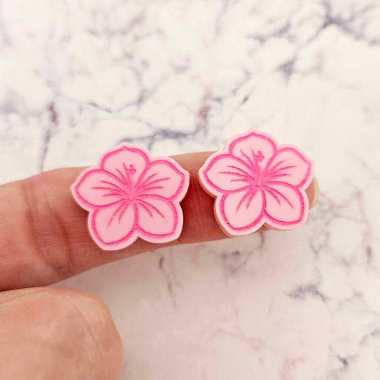 20mm pastel pink acrylic hibiscus flower DIY earring supplies laser cut studs earring blanks engraved paint fill summer island vibes