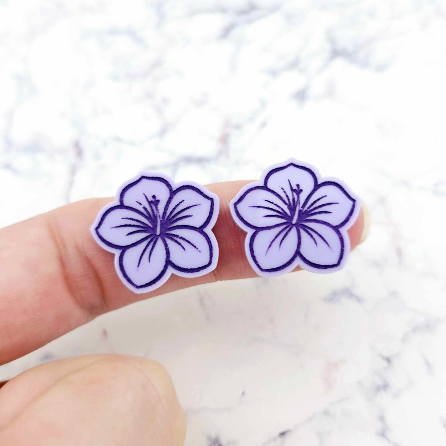 20mm pastel purple acrylic hibiscus flower DIY earring supplies laser cut studs earring blanks engraved paint fill summer island vibes