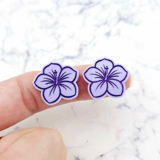 20mm pastel purple acrylic hibiscus flower DIY earring supplies laser cut studs earring blanks engraved paint fill summer island vibes