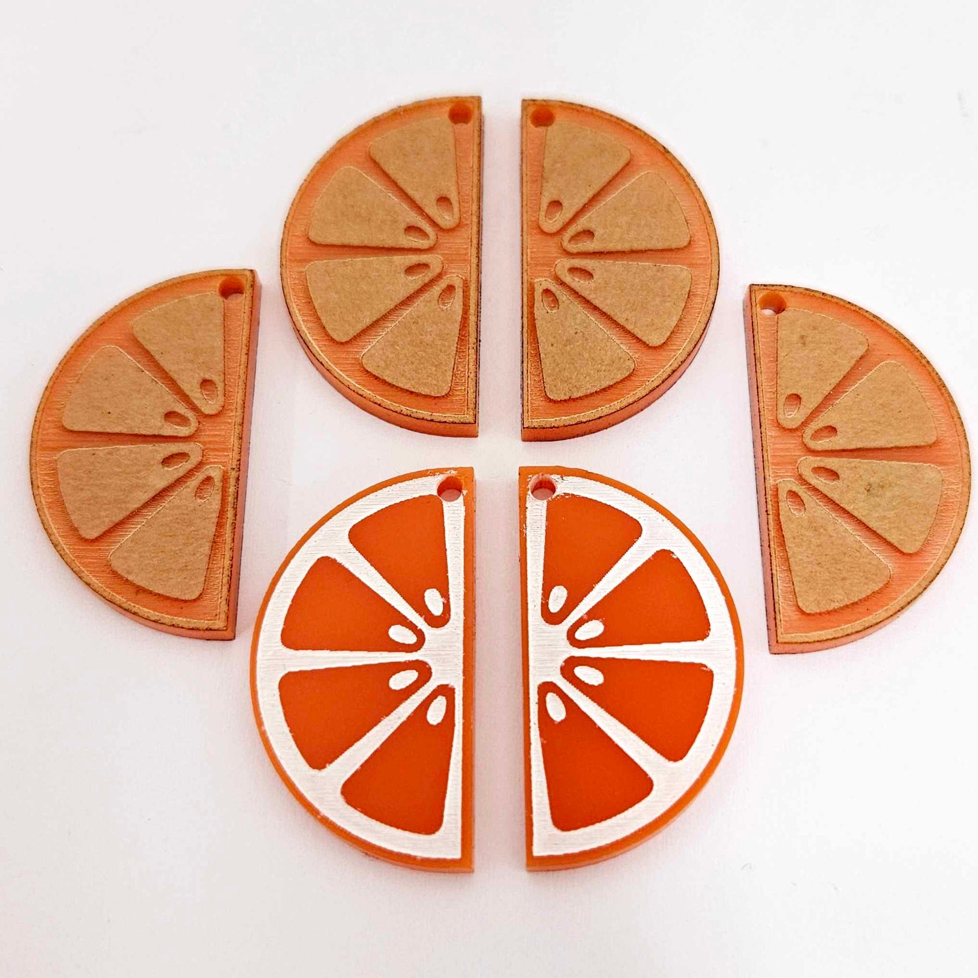 34mm orange laser cut acrylic engraved orange slice earring dangles blanks craft supplies summer fruit