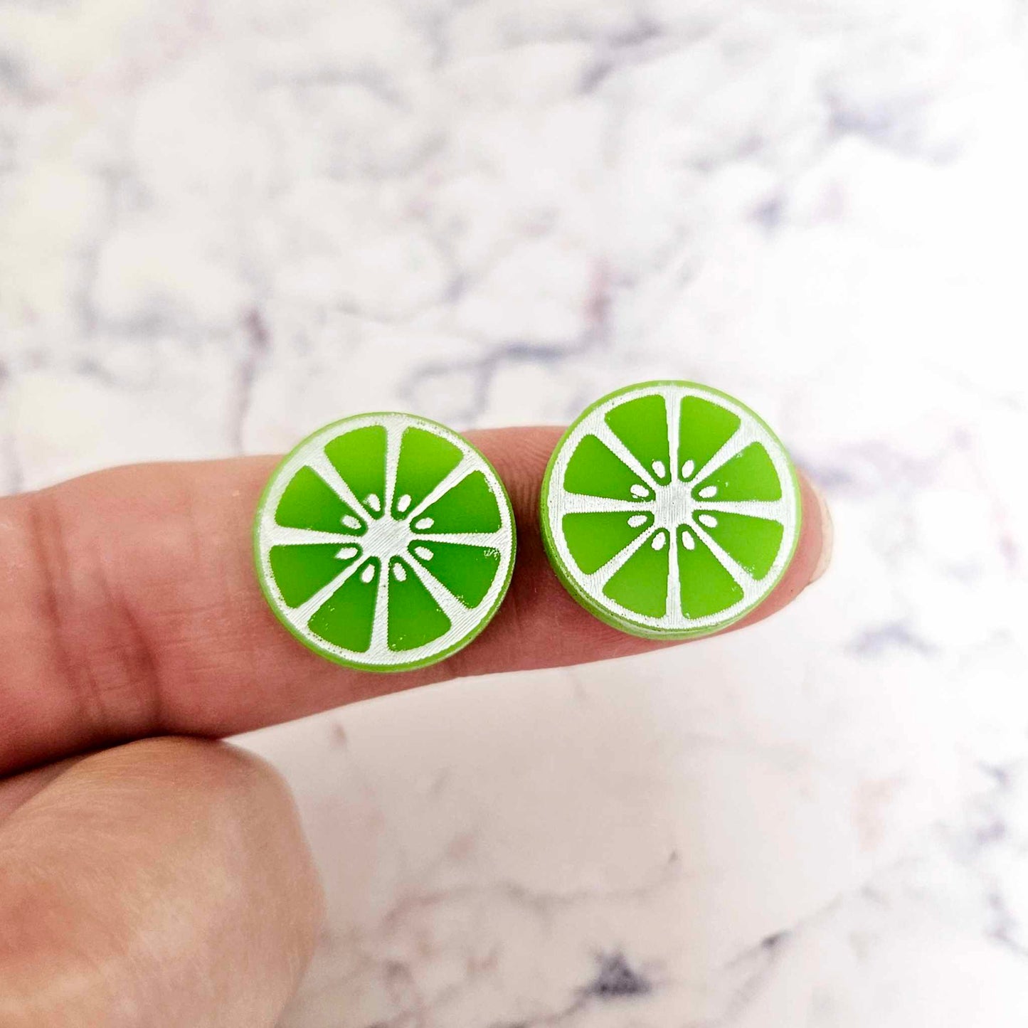 16mm lime green laser cut acrylic engraved lime slice earring stud blanks DIY craft supplies paint fill fruit summer