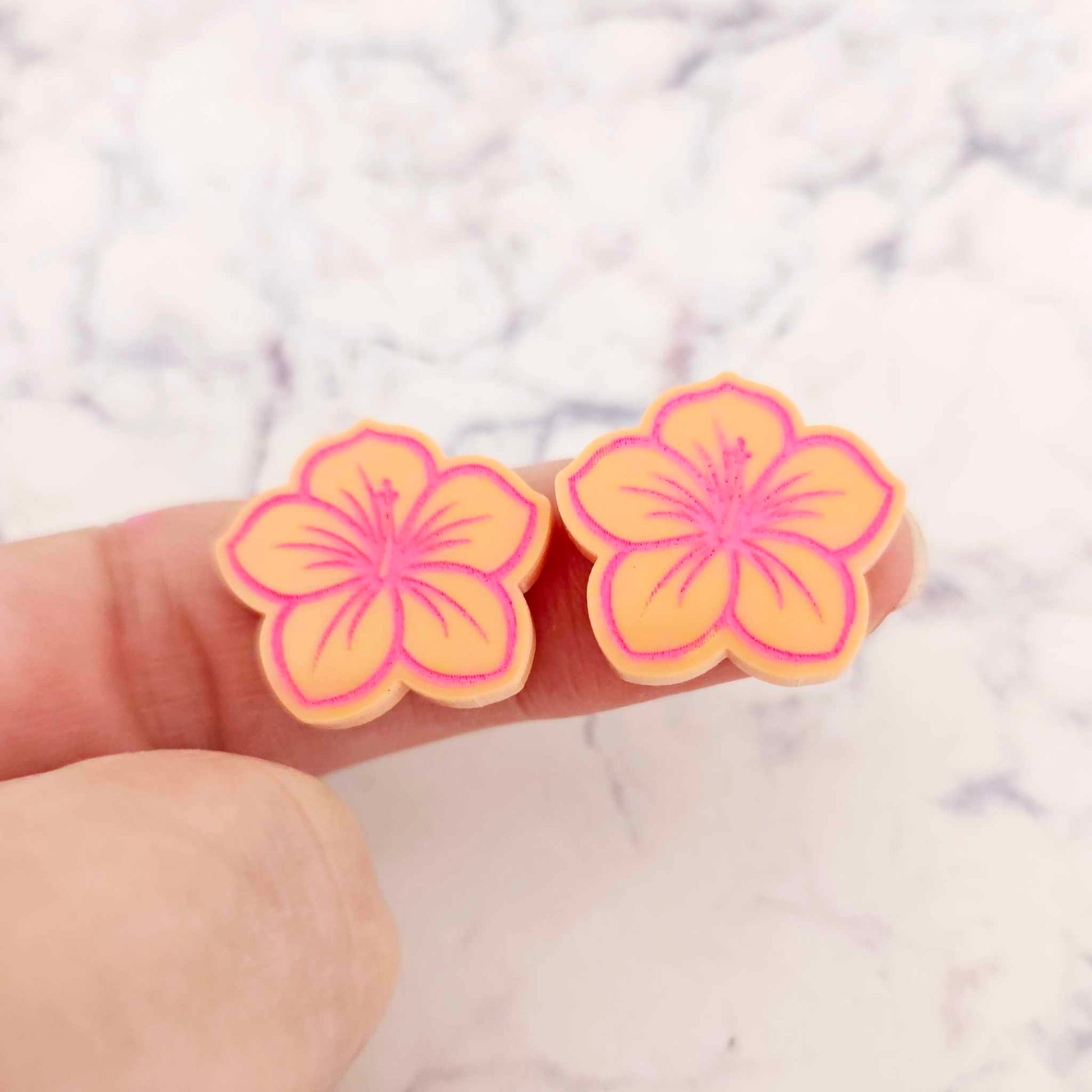 20mm pastel orange acrylic hibiscus flower DIY earring supplies laser cut studs earring blanks engraved paint fill summer island vibes