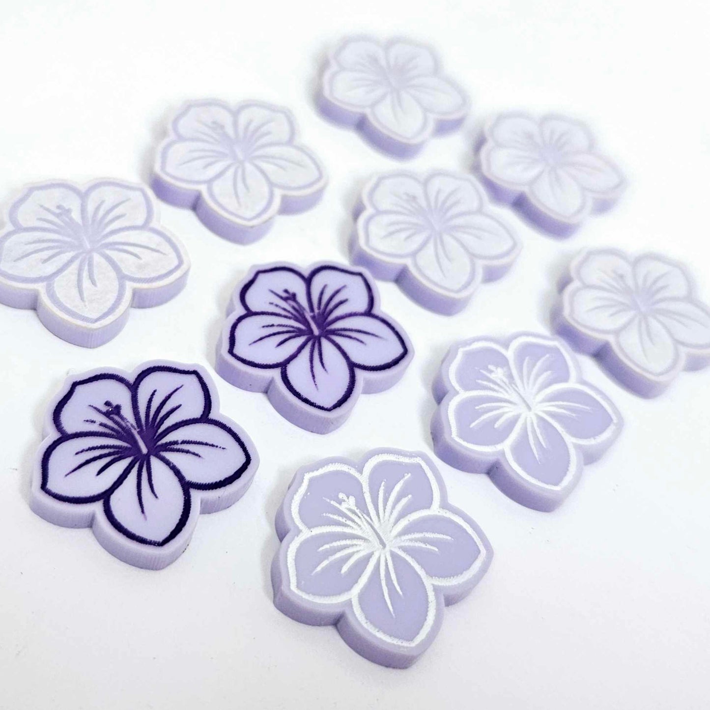 20mm pastel purple acrylic hibiscus flower DIY earring supplies laser cut studs earring blanks engraved paint fill summer island vibes