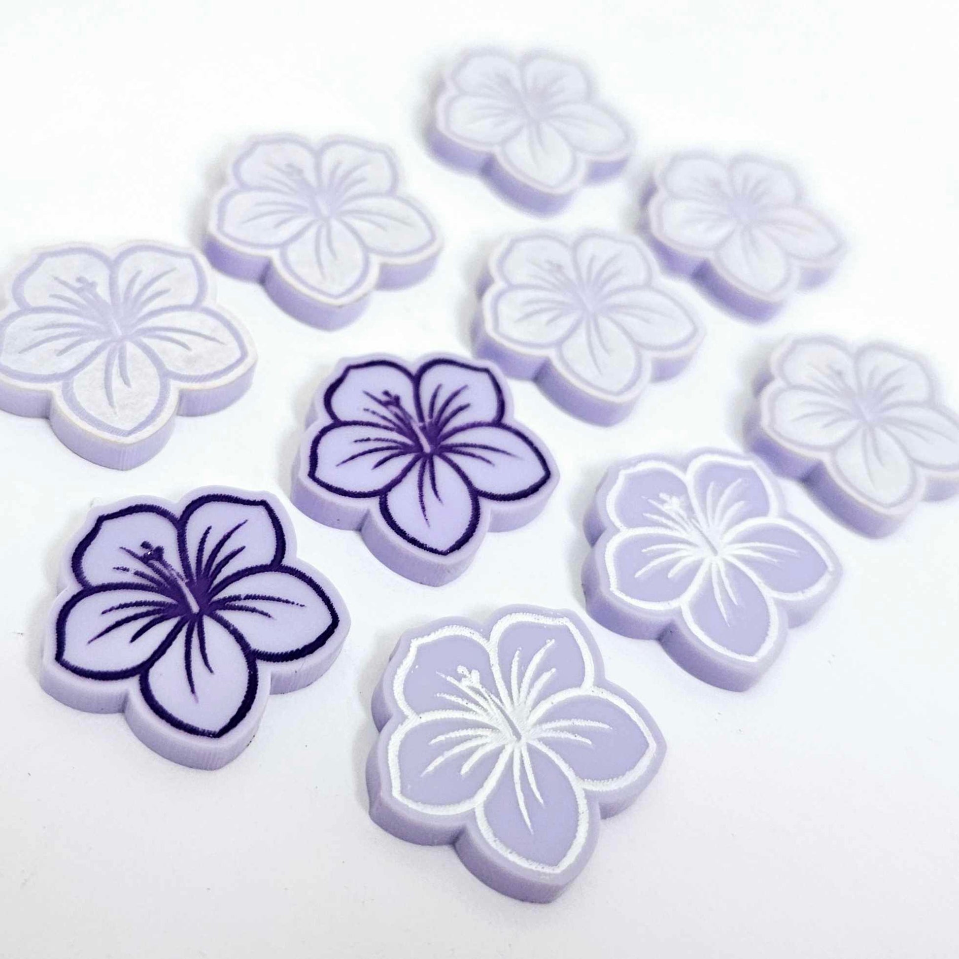 20mm pastel purple acrylic hibiscus flower DIY earring supplies laser cut studs earring blanks engraved paint fill summer island vibes