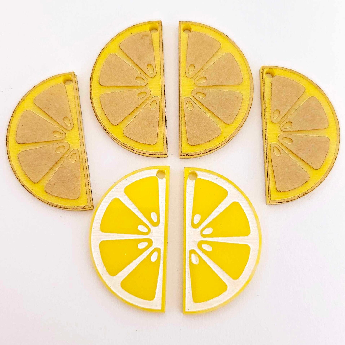 34mm yellow laser cut acrylic engraved lemon slice earring dangles blanks craft supplies