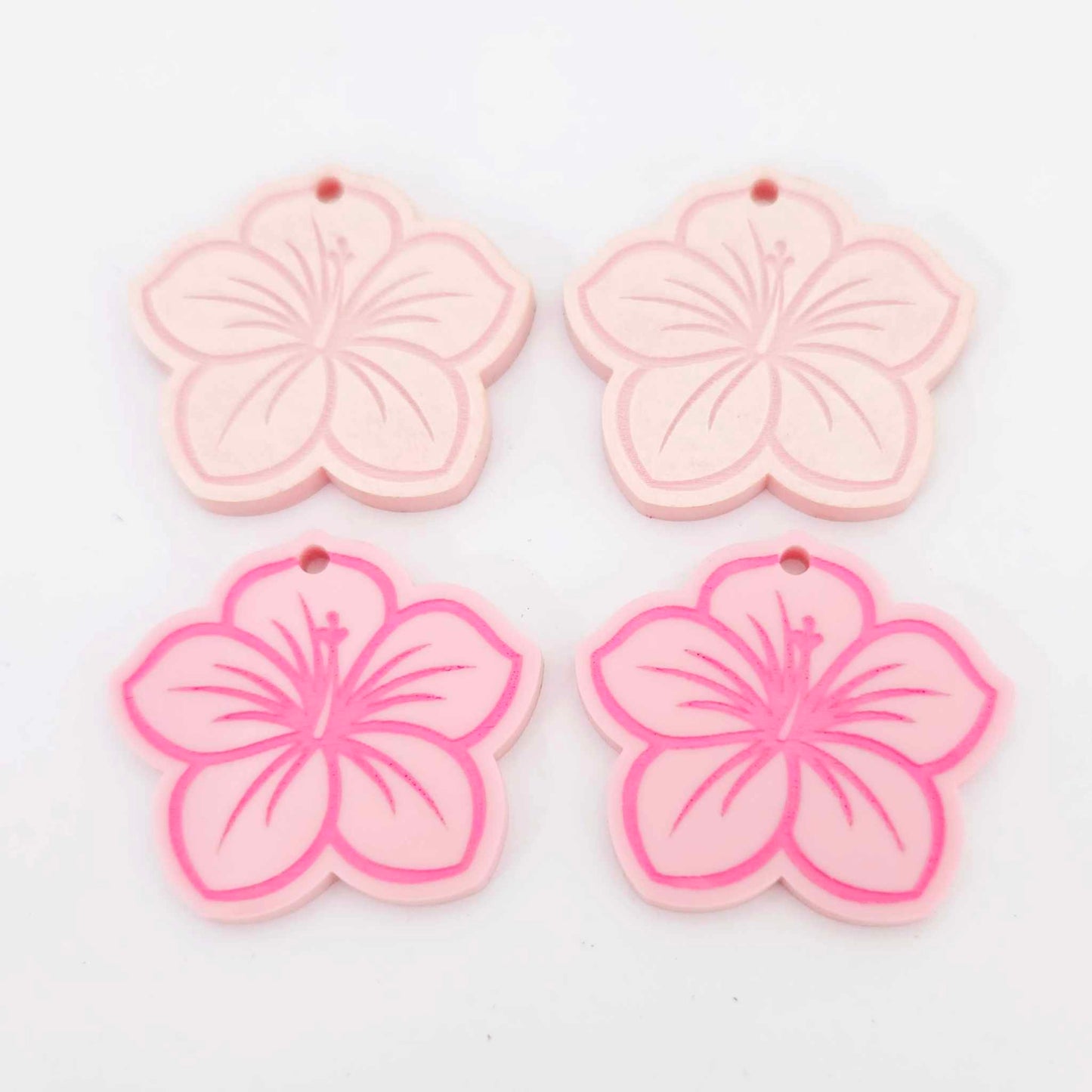 32mm pastel pink acrylic hibiscus flower DIY earring supplies laser cut dangles earring blanks engraved paint fill summer island vibes
