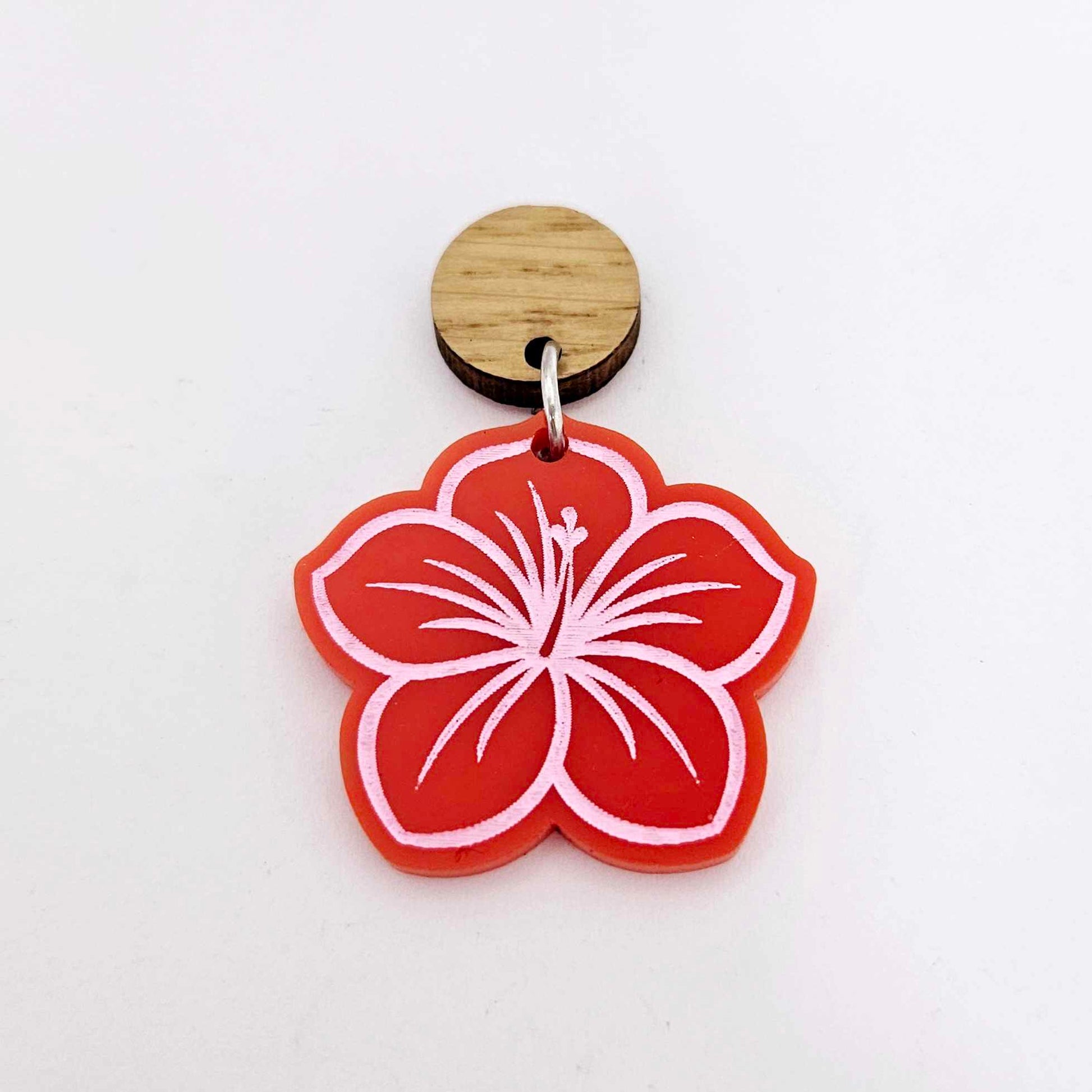 32mm red acrylic hibiscus flower DIY earring supplies laser cut dangles earring blanks engraved paint fill summer island vibes