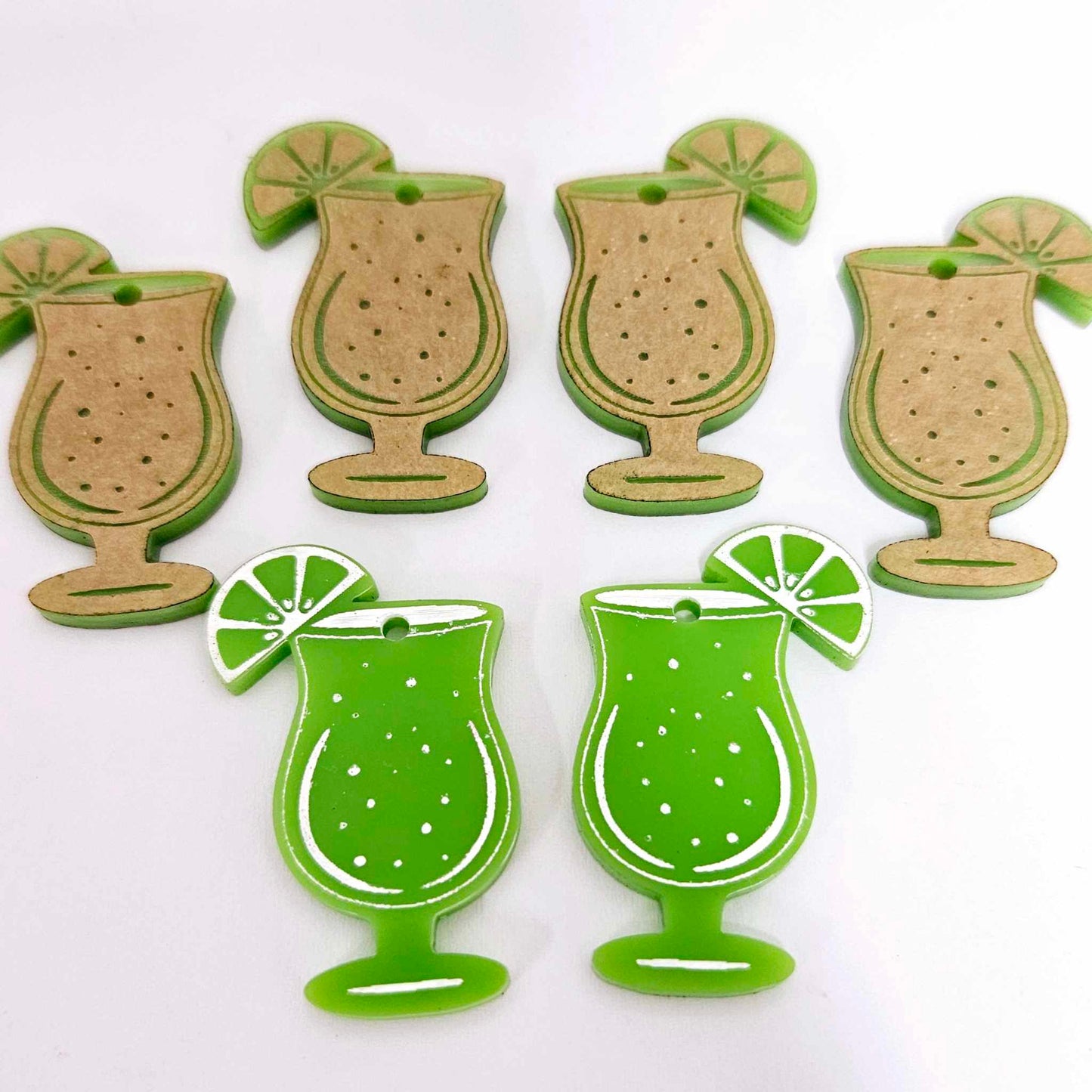 38mm lime green cocktail glasses DIY earring supplies laser cut acrylic dangles blanks engraved paint fill summer cruises