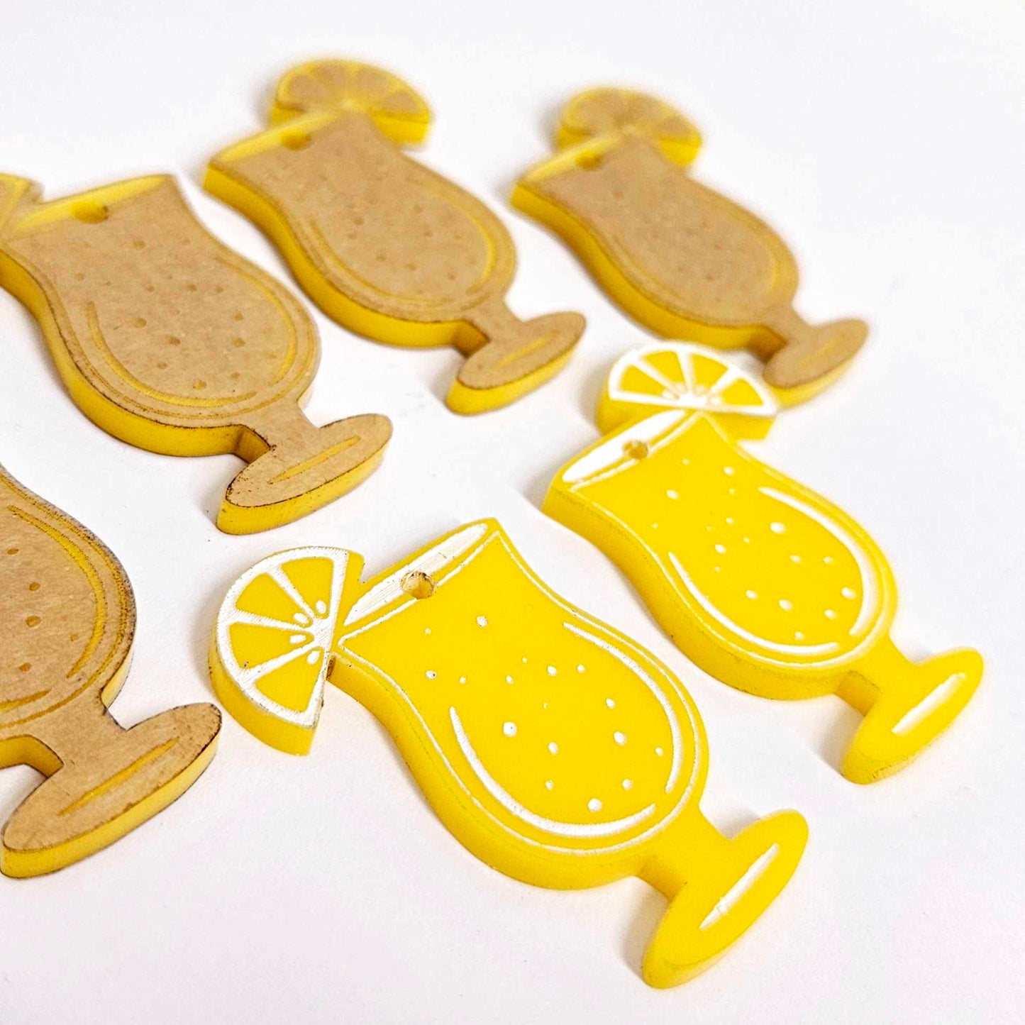 38mm yellow cocktail glasses DIY earring supplies laser cut acrylic dangles blanks engraved paint fill summer cruises