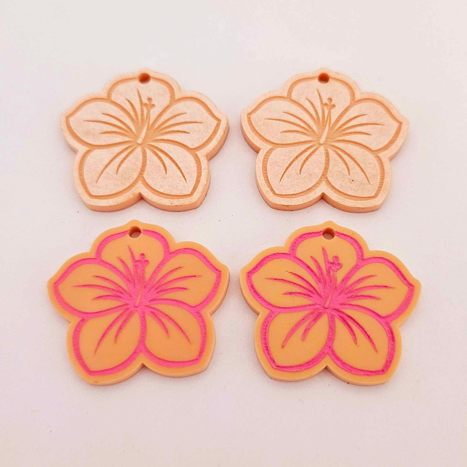 32mm pastel orange acrylic hibiscus flower DIY earring supplies laser cut dangles earring blanks engraved paint fill summer island vibes