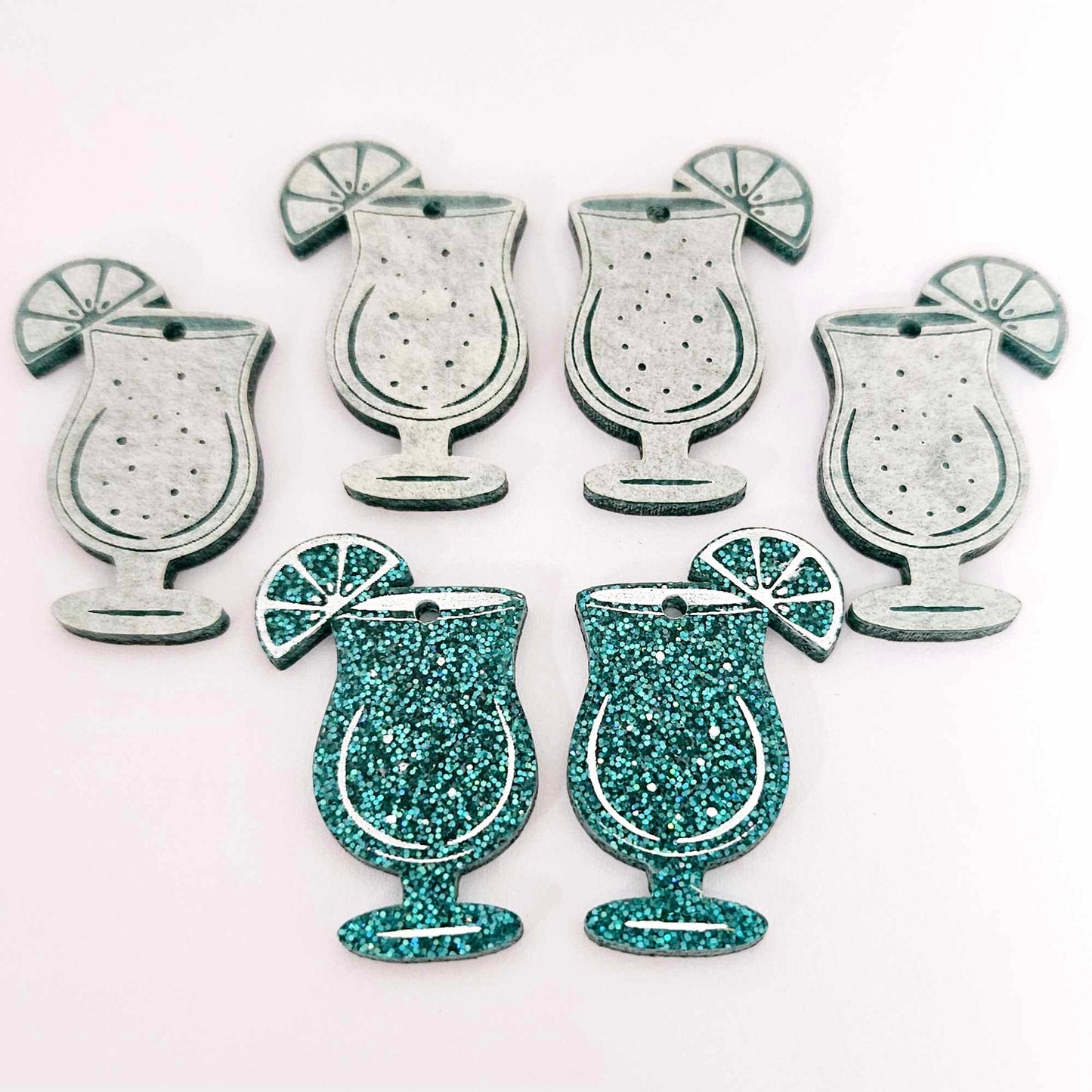 38mm teal glitter cocktail glasses DIY earring supplies laser cut acrylic dangles blanks engraved paint fill summer cruises
