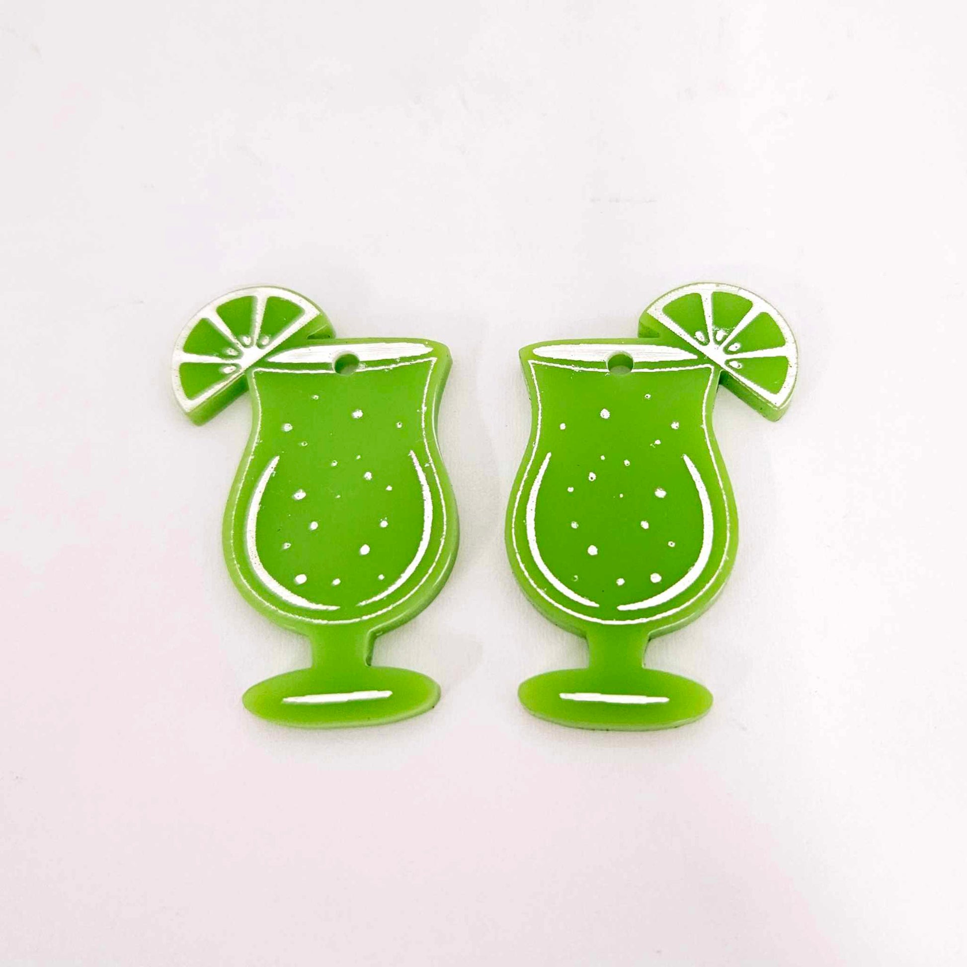 38mm lime green cocktail glasses DIY earring supplies laser cut acrylic dangles blanks engraved paint fill summer cruises