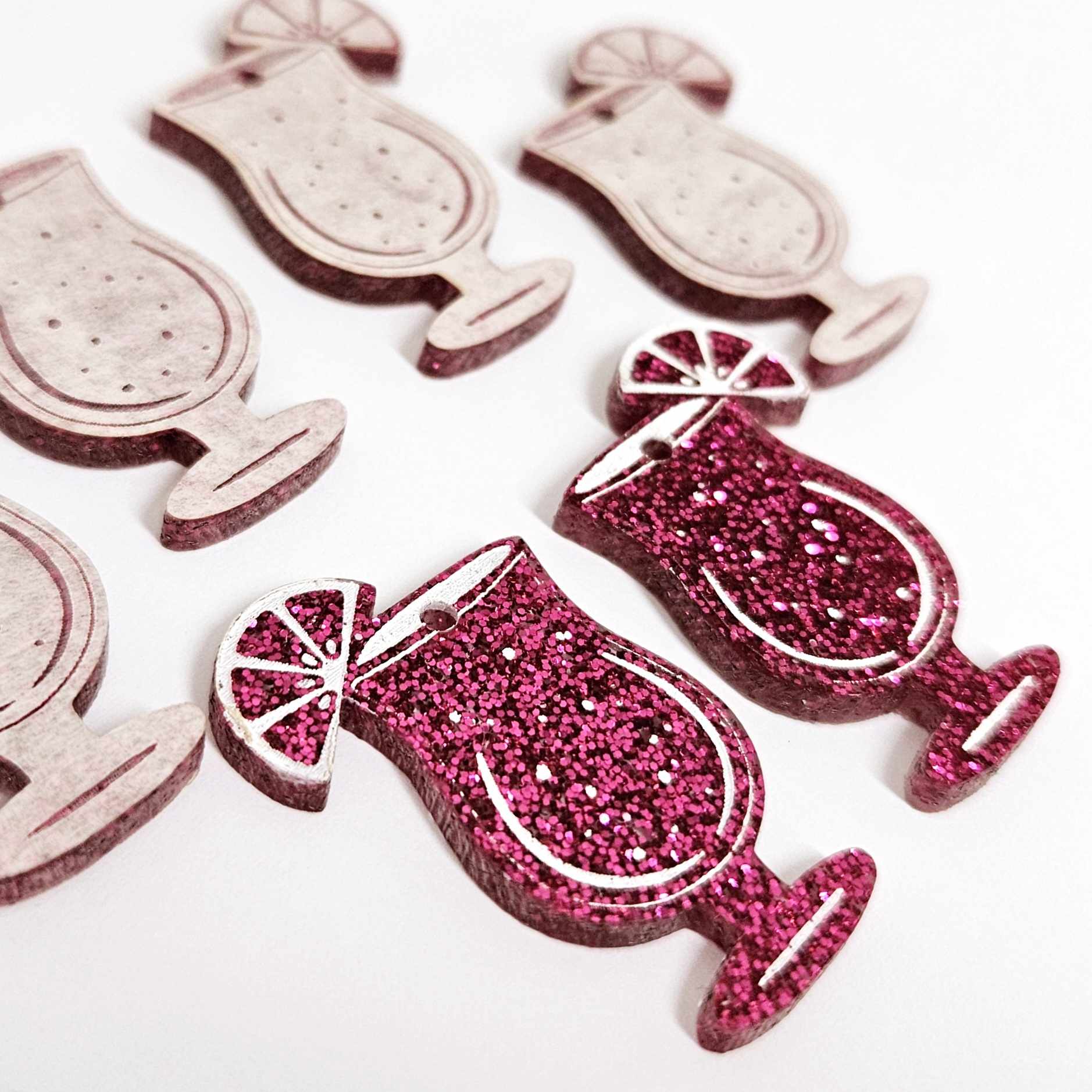 38mm hot pink glitter cocktail glasses DIY earring supplies laser cut acrylic dangles blanks engraved paint fill summer cruises