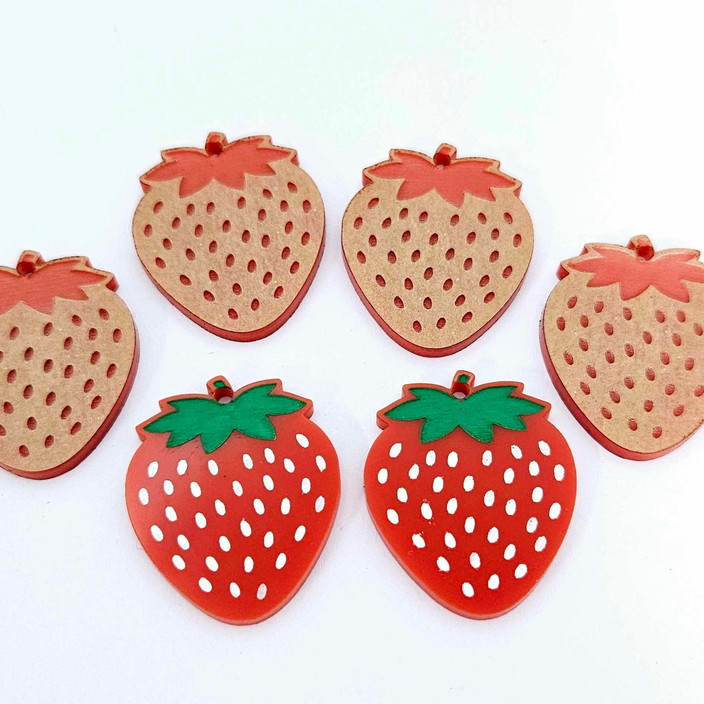 32mm solid red acrylic strawberry fruit DIY earring supplies blanks laser cut engraved paint fill summer