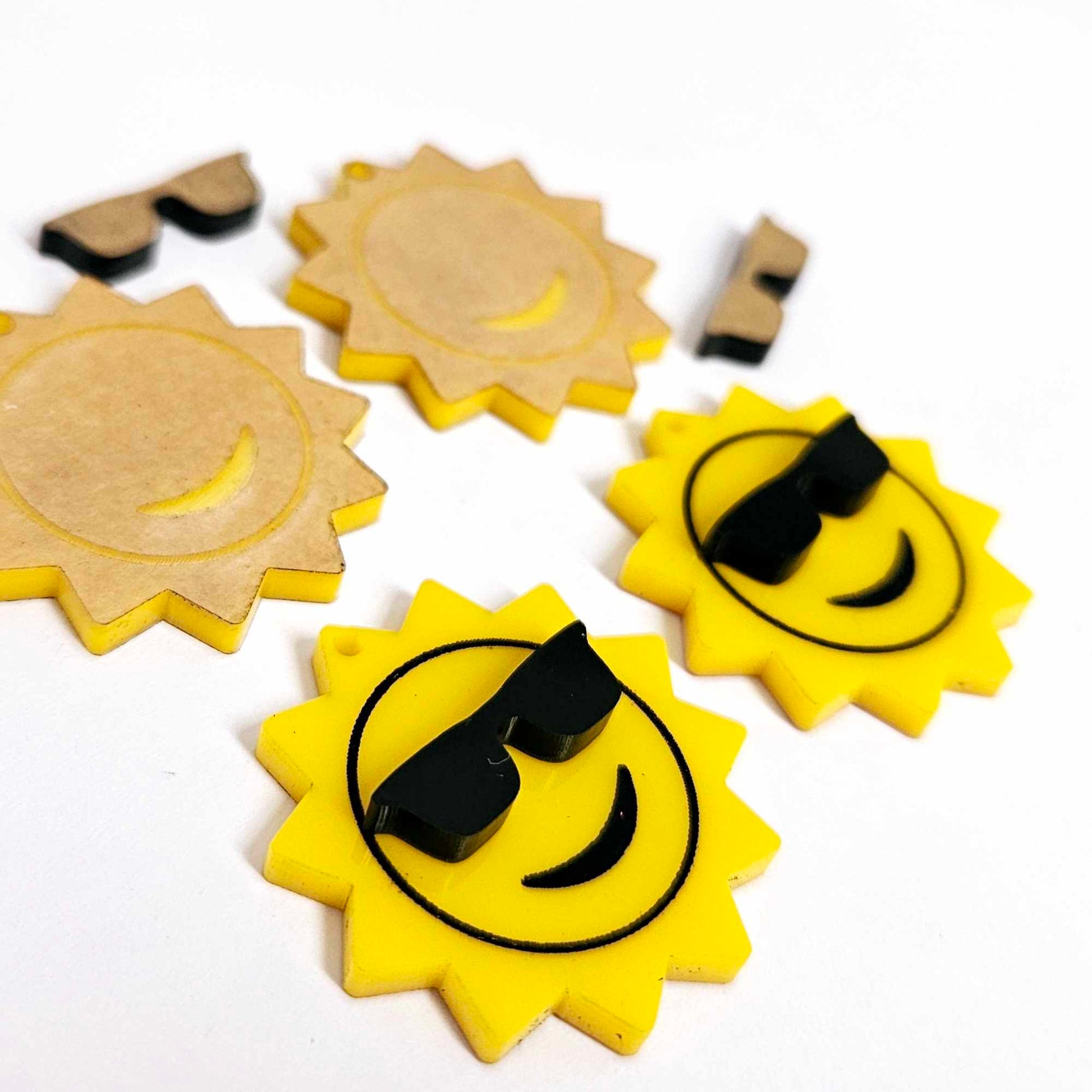 32mm yellow acrylic sun earring dangles blanks cool sunglasses summer smiley face DIY earring supplies laser cut emoji summer