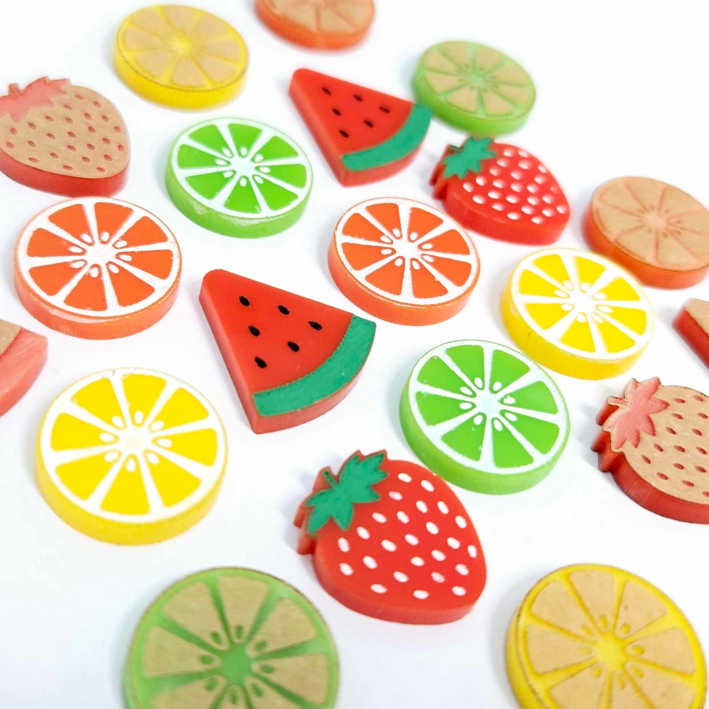 orange red yellow green lemon lime strawberry watermelon laser cut acrylic engraved earring stud blanks DIY craft supplies paint fill fruit summer citrus mixed pack