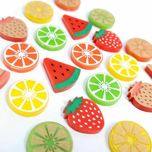 orange red yellow green lemon lime strawberry watermelon laser cut acrylic engraved earring stud blanks DIY craft supplies paint fill fruit summer citrus mixed pack