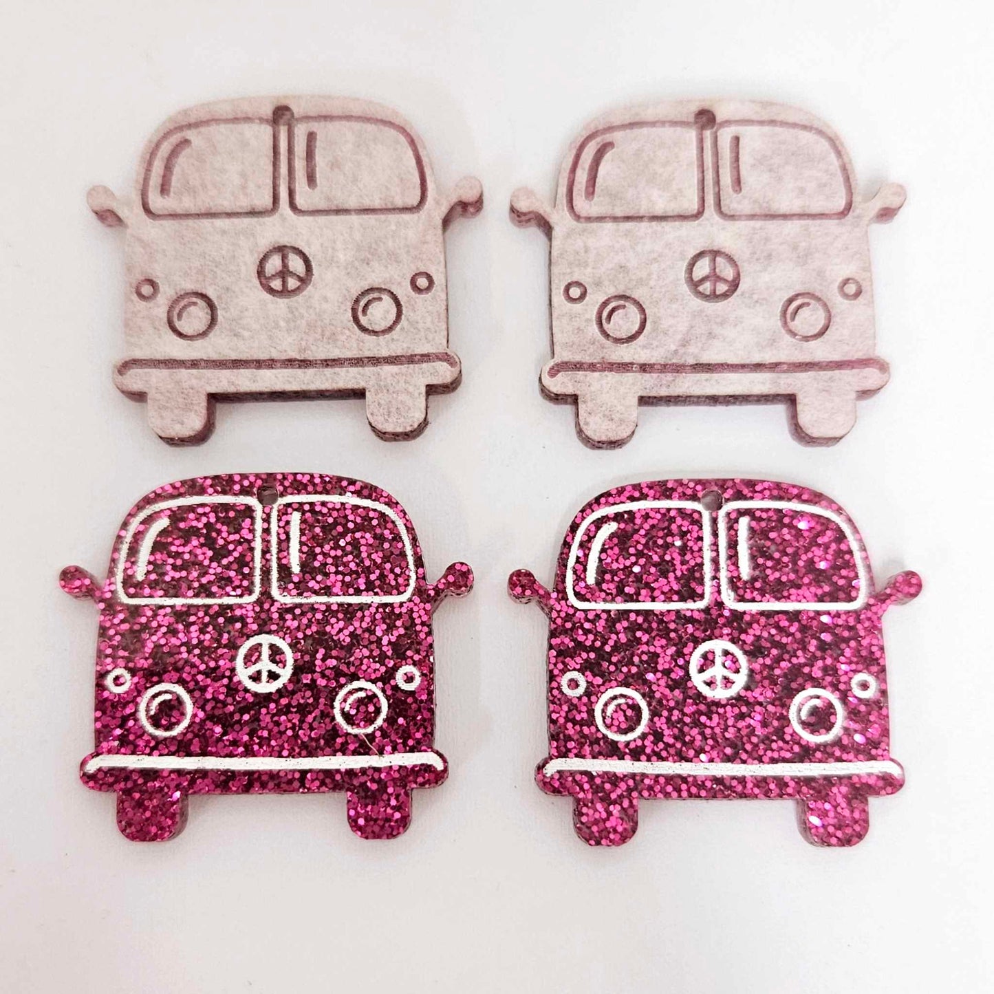 32mm hot pink glitter Kombi Vans DIY earring supplies laser cut acrylic dangles blanks engraved paint fill summer