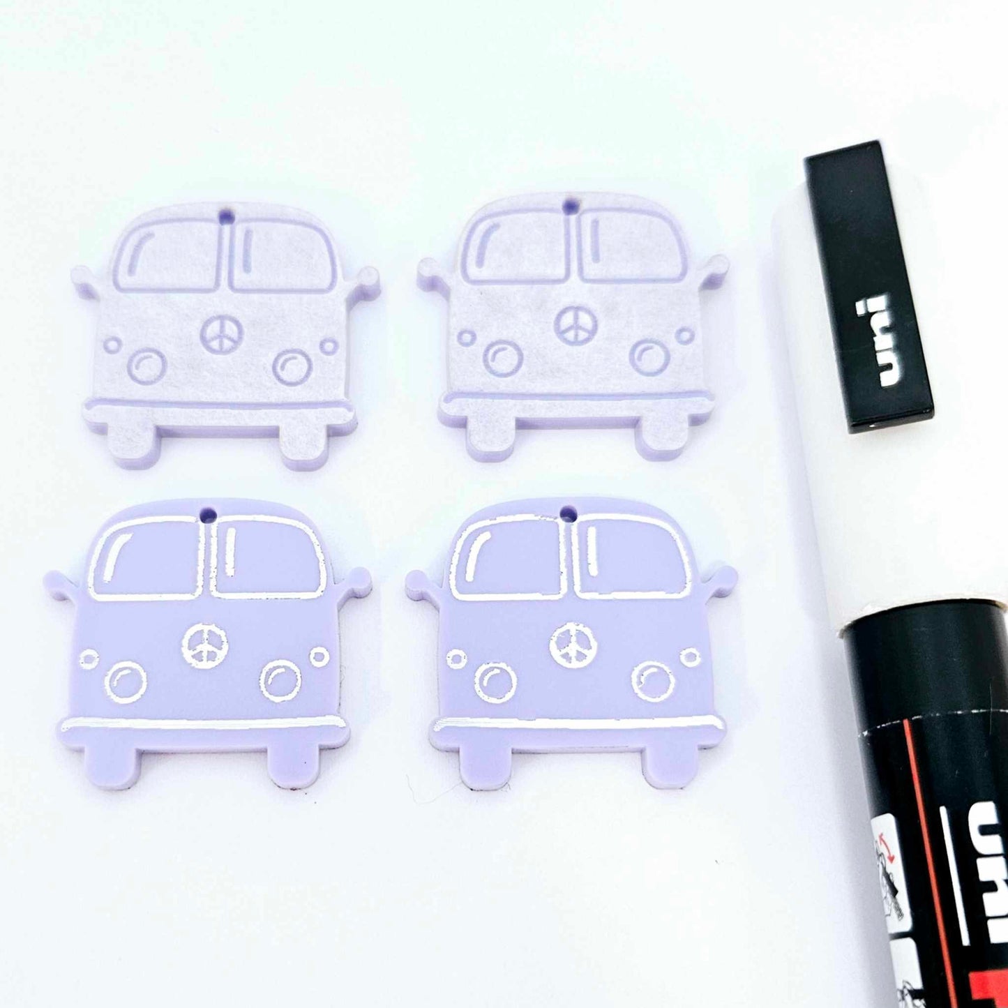 32mm pastel purple vintage Kombi Vans DIY earring supplies laser cut acrylic dangles blanks engraved paint fill summer
