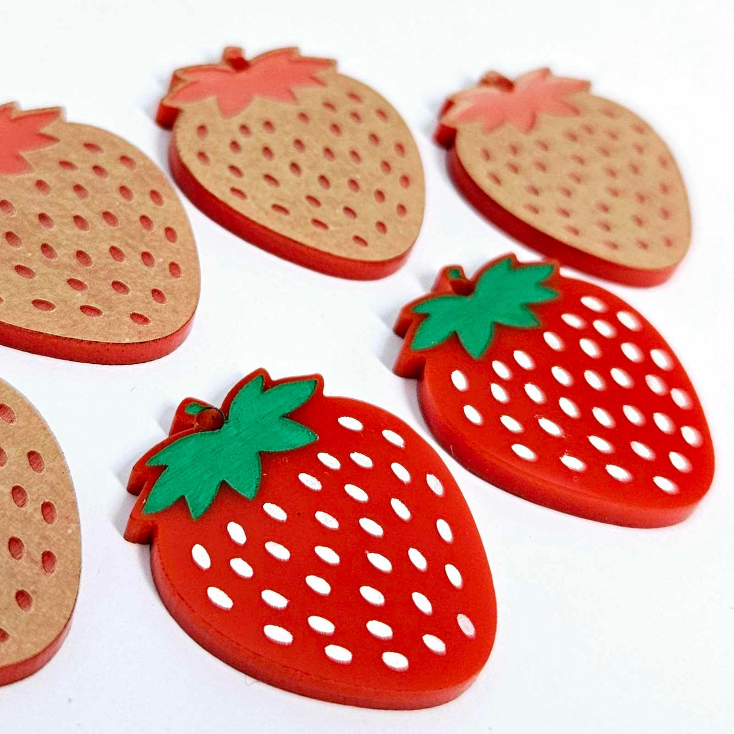 32mm solid red acrylic strawberry fruit DIY earring supplies blanks laser cut engraved paint fill summer