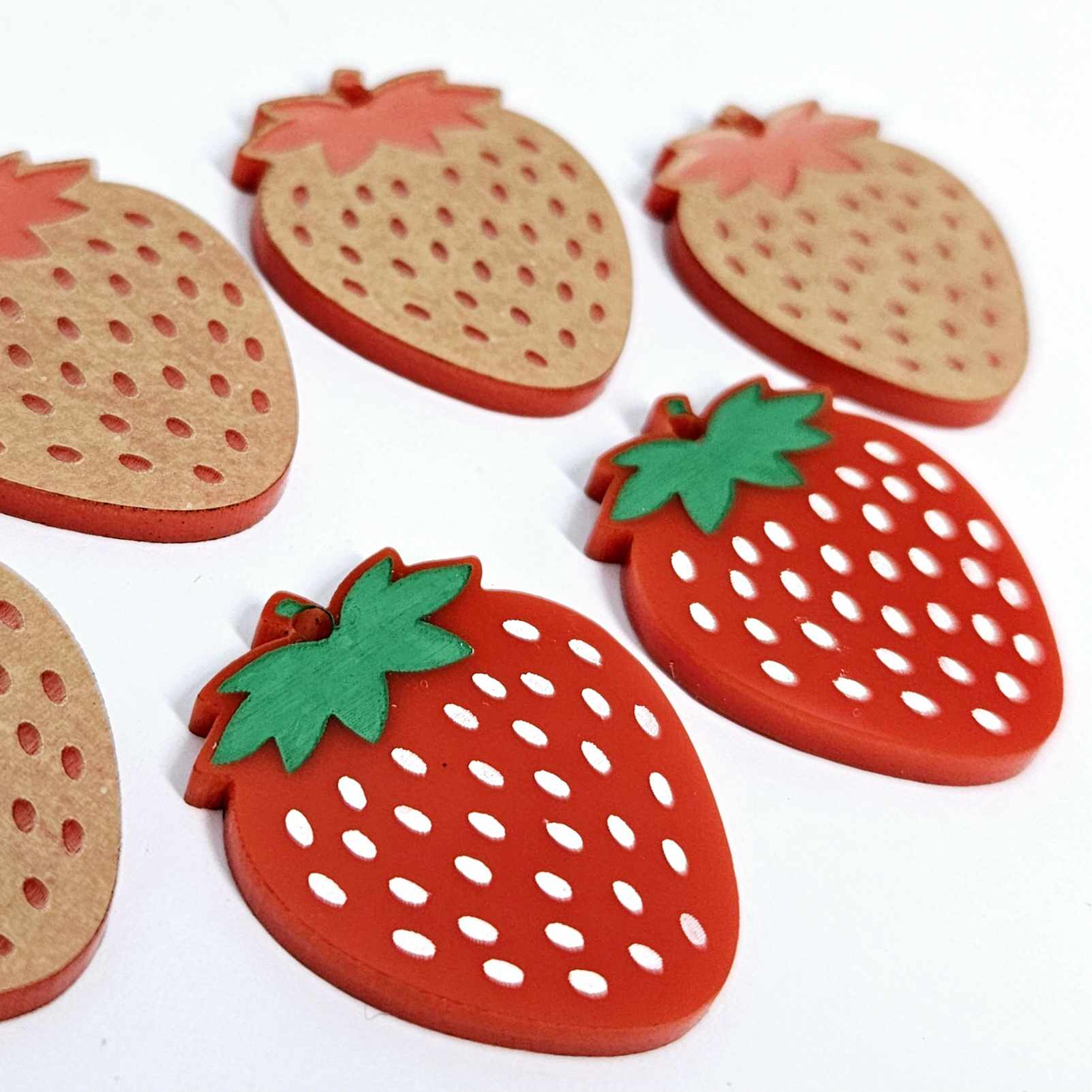 32mm solid red acrylic strawberry fruit DIY earring supplies blanks laser cut engraved paint fill summer
