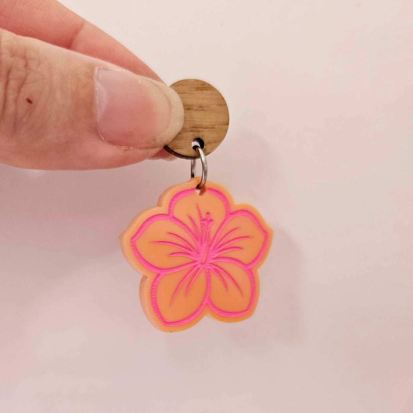 32mm pastel orange acrylic hibiscus flower DIY earring supplies laser cut dangles earring blanks engraved paint fill summer island vibes