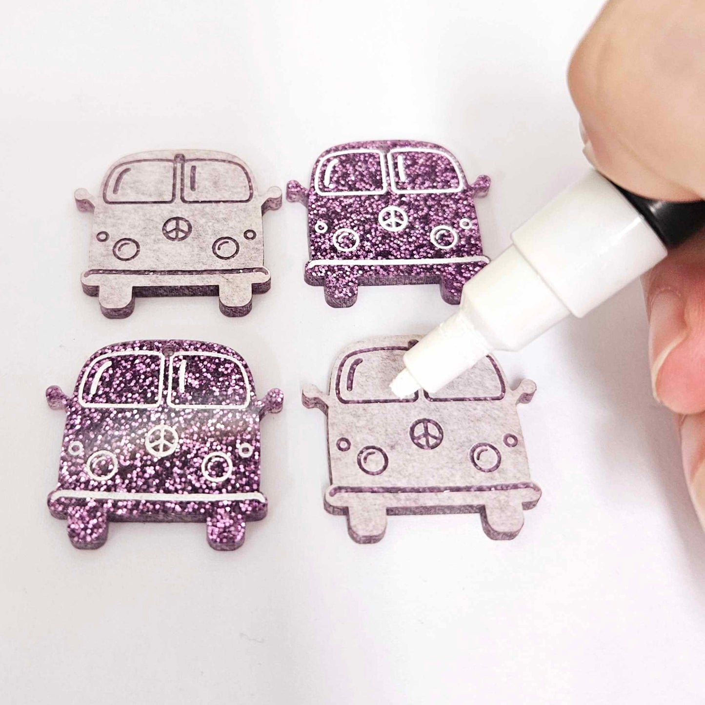 32mm purple glitter Kombi Vans DIY earring supplies laser cut acrylic dangles blanks engraved paint fill summer