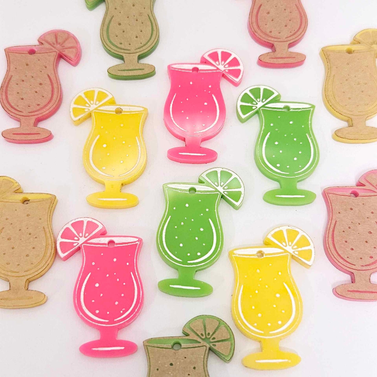 38mm hot pink yelllow lime green cocktail glasses mixed pack DIY earring supplies laser cut acrylic dangles blanks engraved paint fill summer cruises