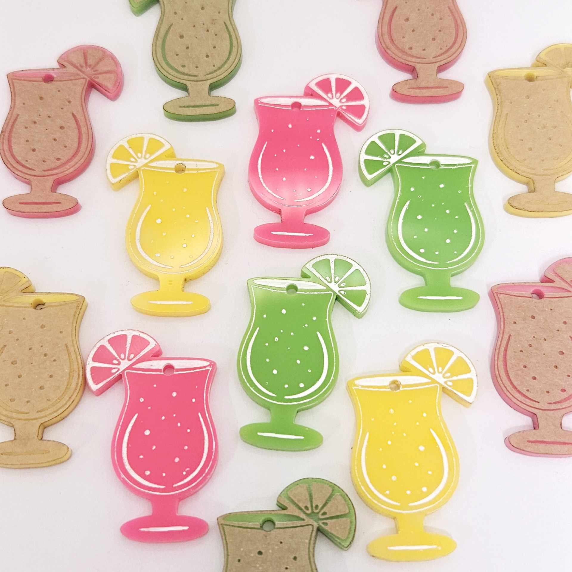 38mm hot pink yelllow lime green cocktail glasses mixed pack DIY earring supplies laser cut acrylic dangles blanks engraved paint fill summer cruises