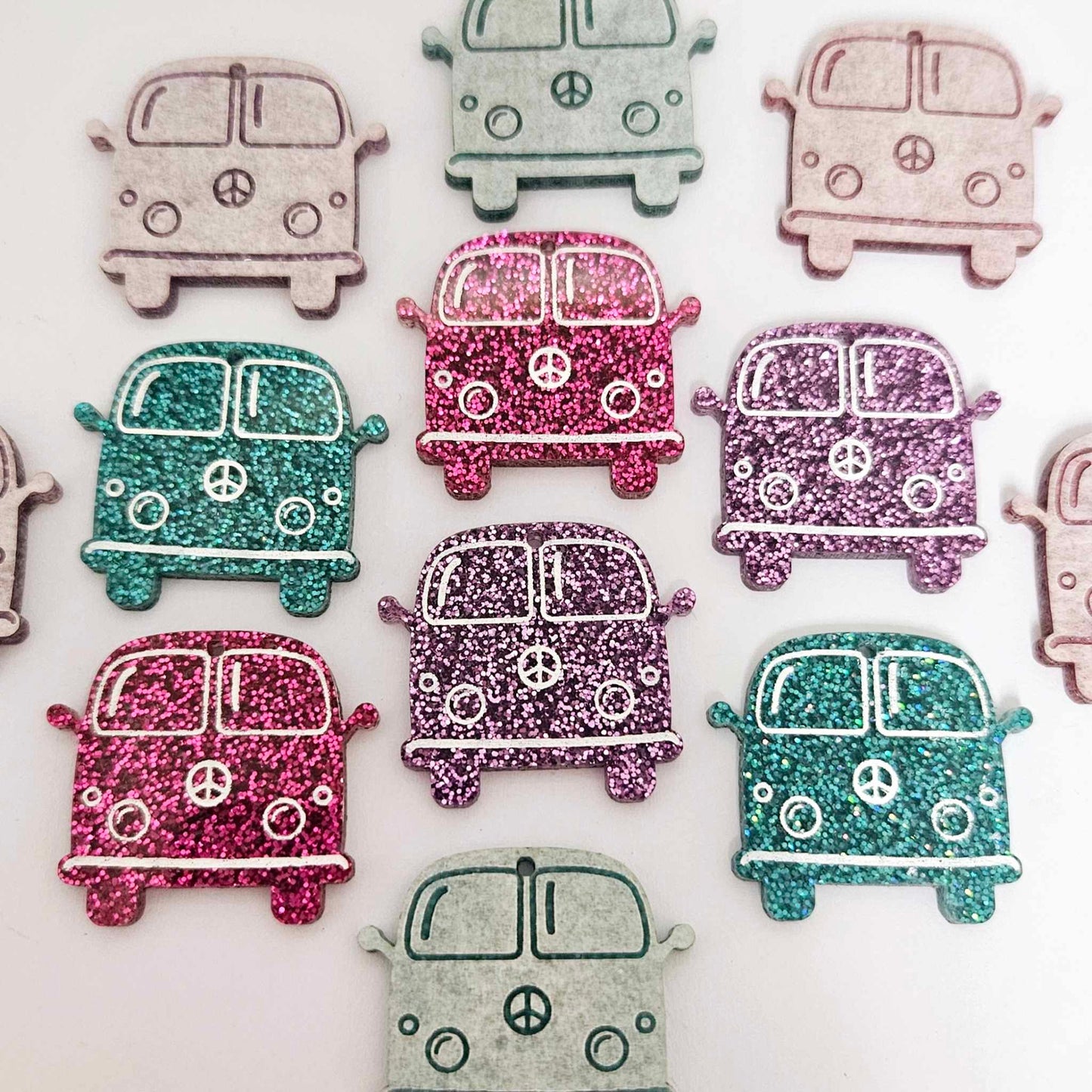 32mm purple hot pink teal glitter Kombi Vans Mixed Pack DIY earring supplies laser cut acrylic dangles blanks engraved paint fill summer