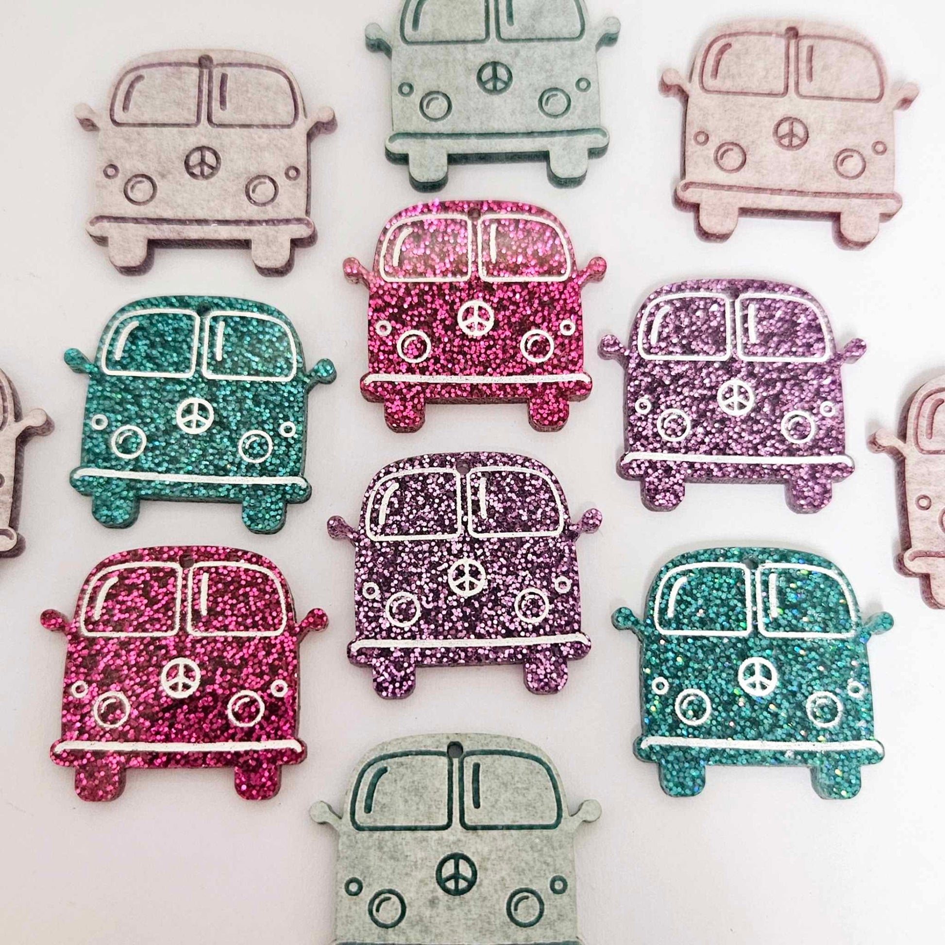 32mm purple hot pink teal glitter Kombi Vans Mixed Pack DIY earring supplies laser cut acrylic dangles blanks engraved paint fill summer