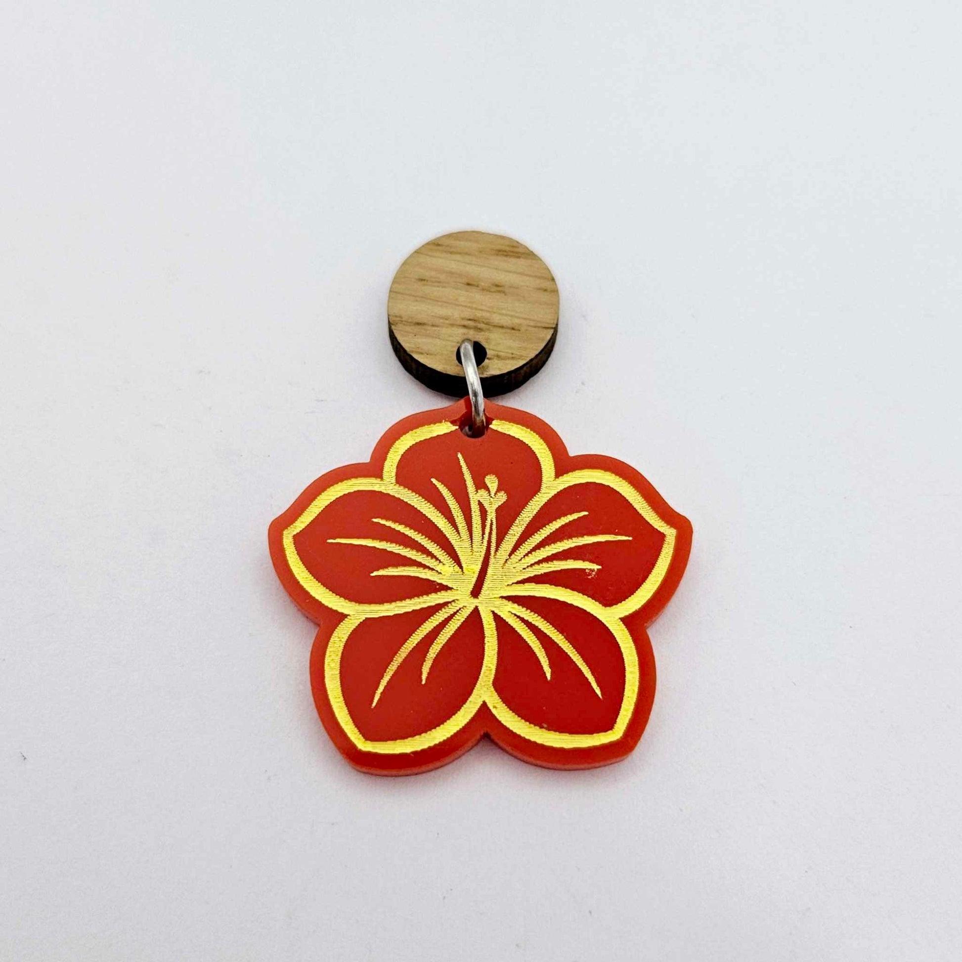 32mm red acrylic hibiscus flower DIY earring supplies laser cut dangles earring blanks engraved paint fill summer island vibes
