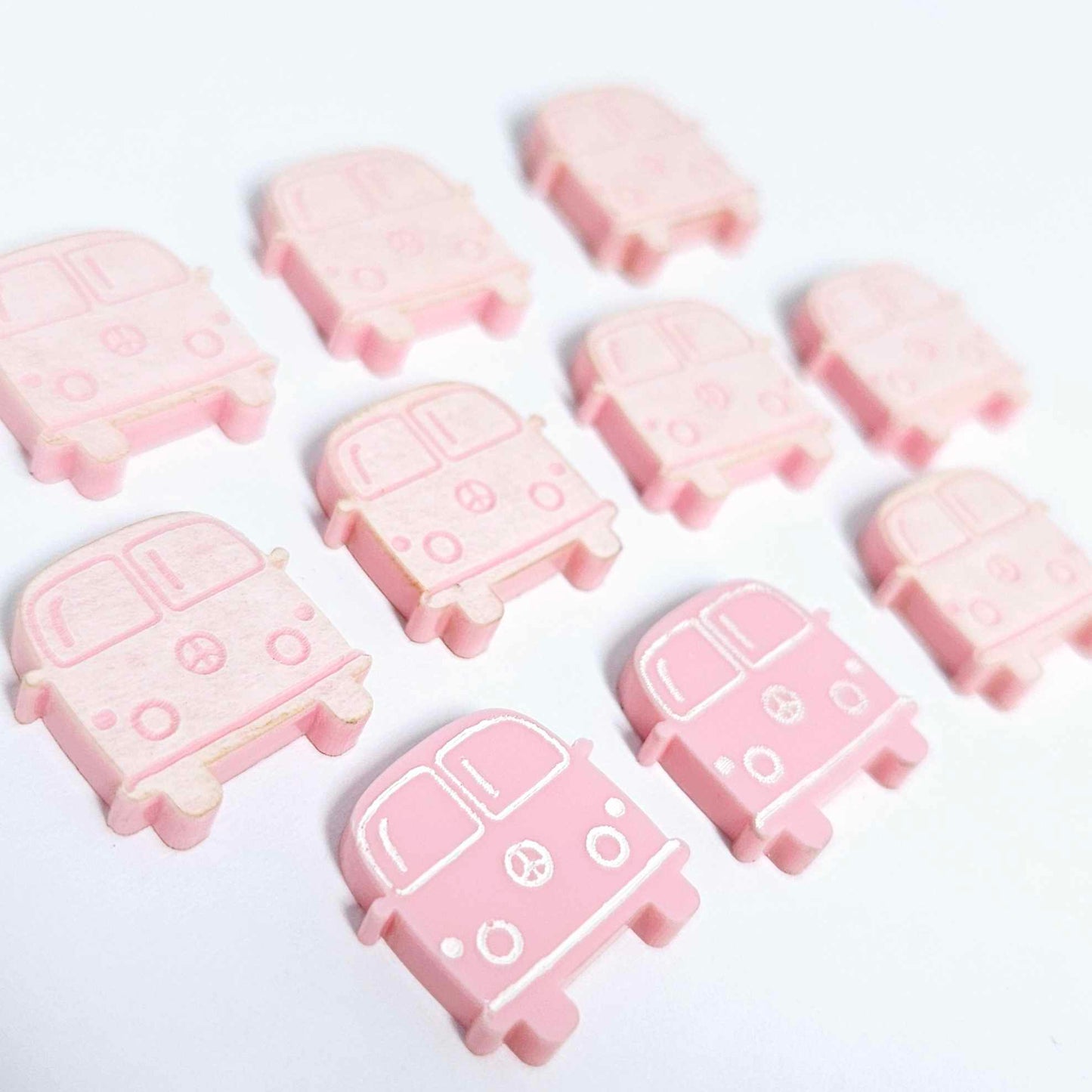 16mm pastel pink Kombi Vans DIY earring supplies laser cut acrylic studs blanks engraved paint fill summer