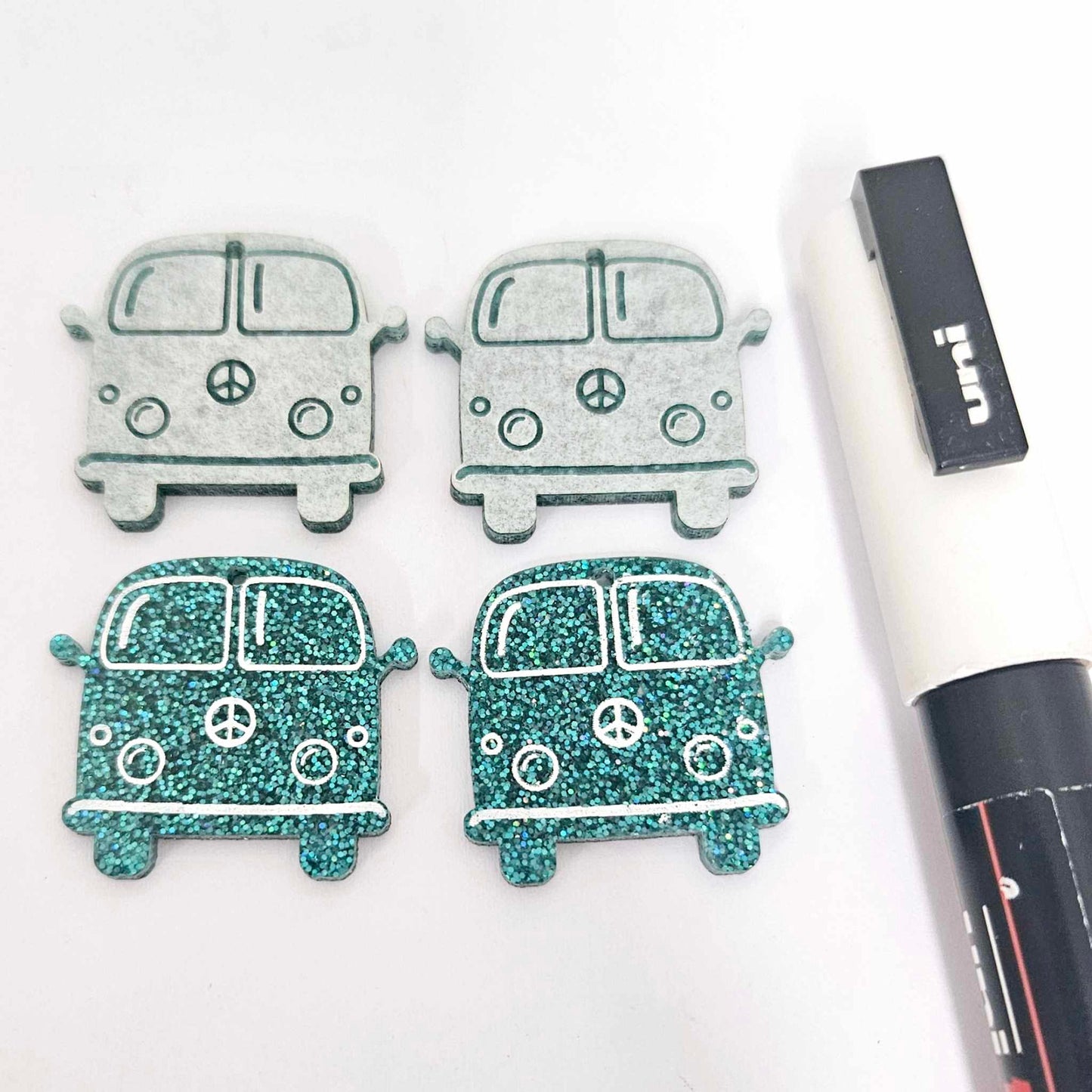 32mm teal glitter Kombi Vans DIY earring supplies laser cut acrylic dangles blanks engraved paint fill summer