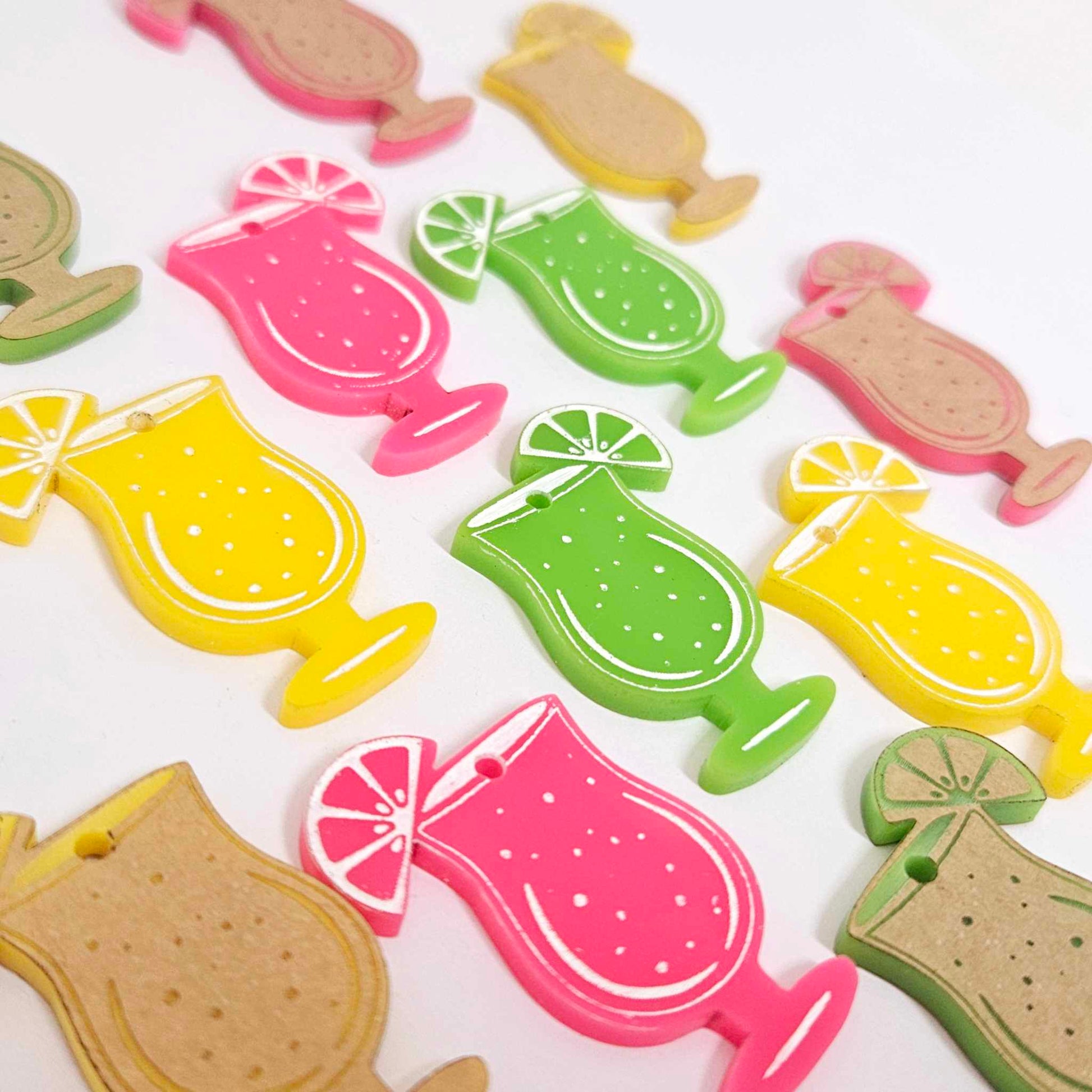 38mm hot pink yelllow lime green cocktail glasses mixed pack DIY earring supplies laser cut acrylic dangles blanks engraved paint fill summer cruises