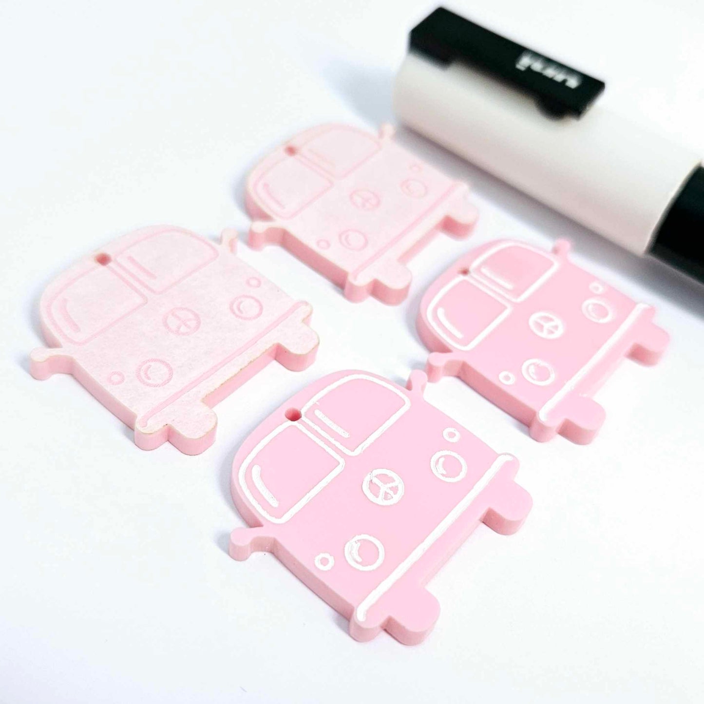 32mm pastel pink vintage Kombi Vans DIY earring supplies laser cut acrylic dangles blanks engraved paint fill summer