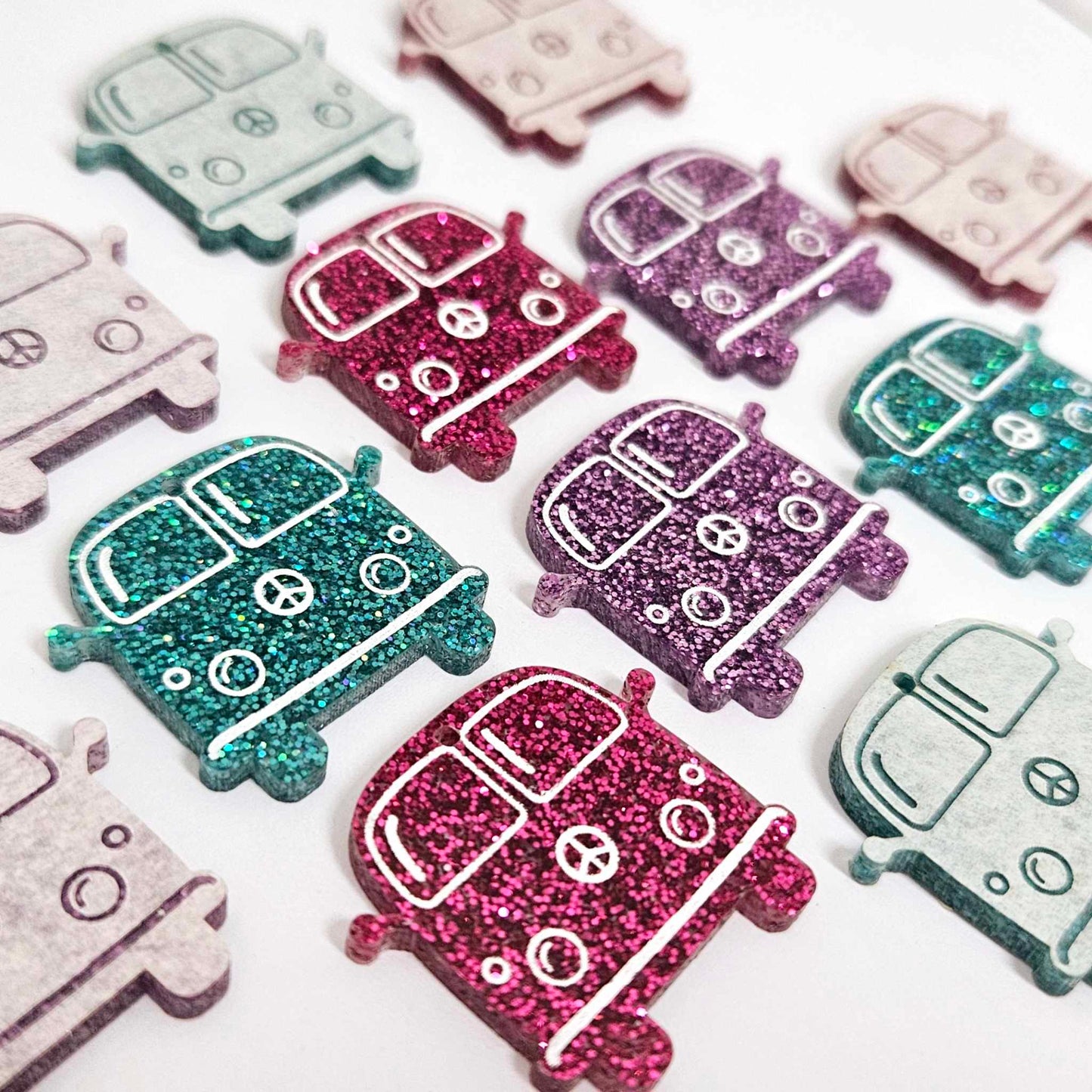 32mm purple hot pink teal glitter Kombi Vans Mixed Pack DIY earring supplies laser cut acrylic dangles blanks engraved paint fill summer