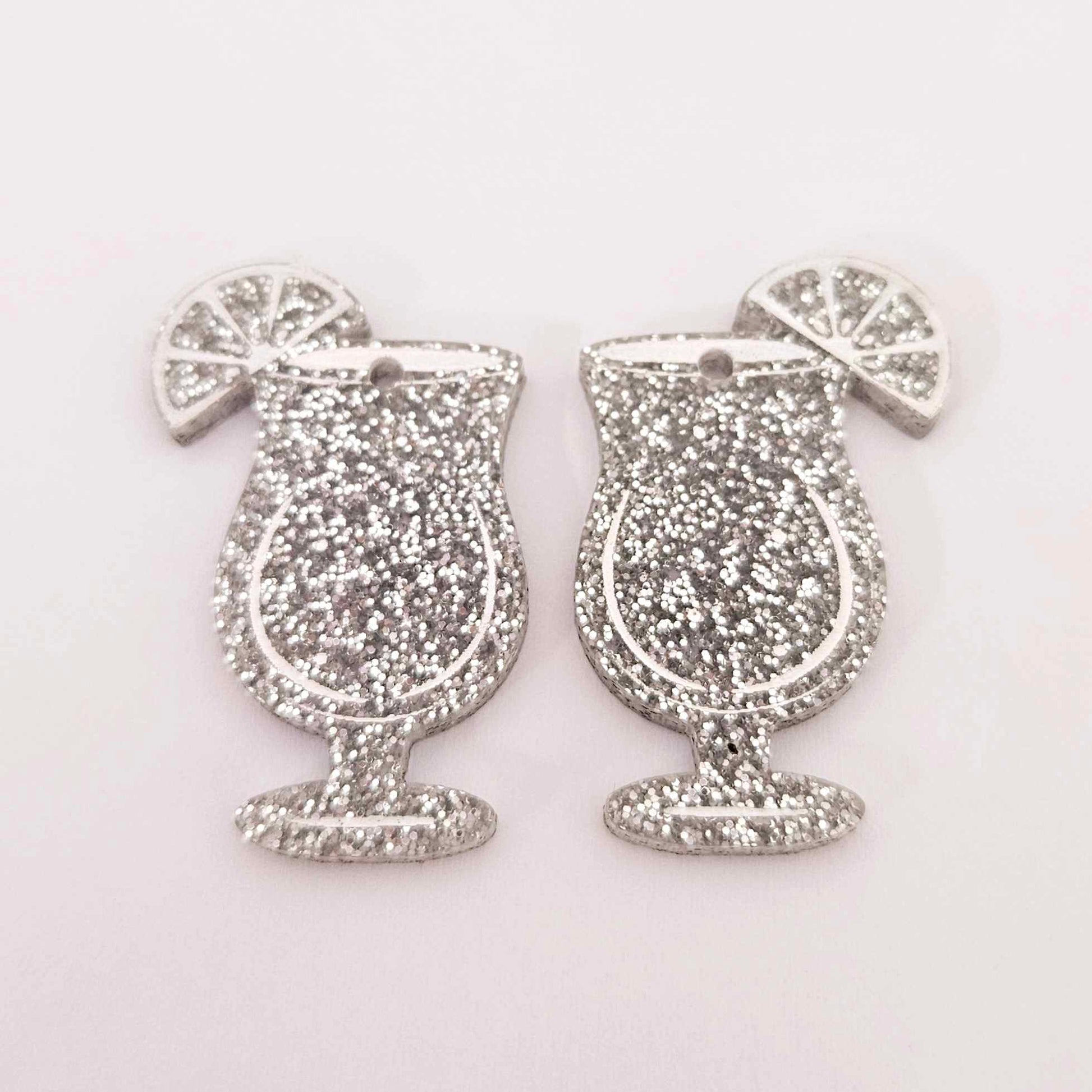 38mm silver glitter cocktail glasses DIY earring supplies laser cut acrylic dangles blanks engraved paint fill summer cruises
