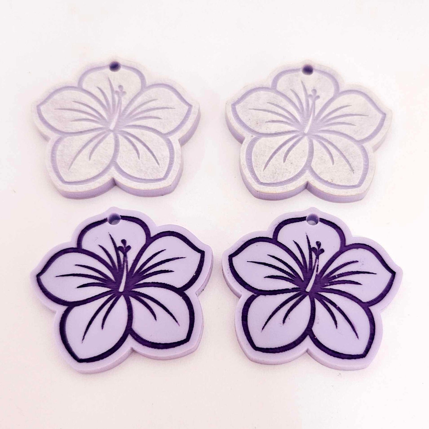 32mm pastel purple acrylic hibiscus flower DIY earring supplies laser cut dangles earring blanks engraved paint fill summer island vibes