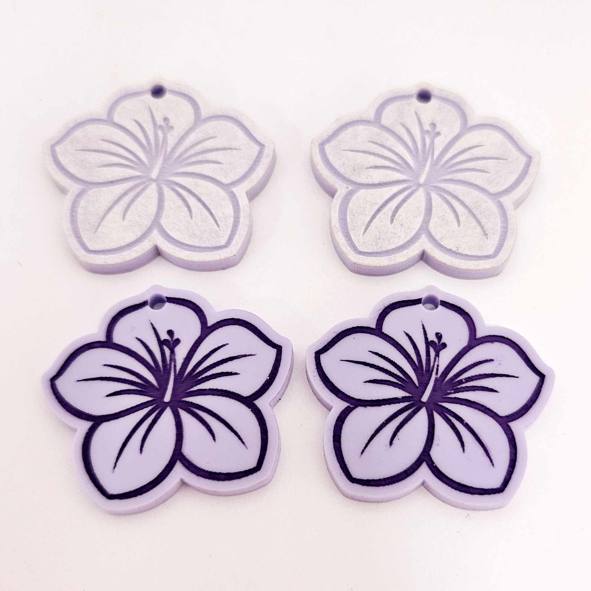 32mm pastel purple acrylic hibiscus flower DIY earring supplies laser cut dangles earring blanks engraved paint fill summer island vibes