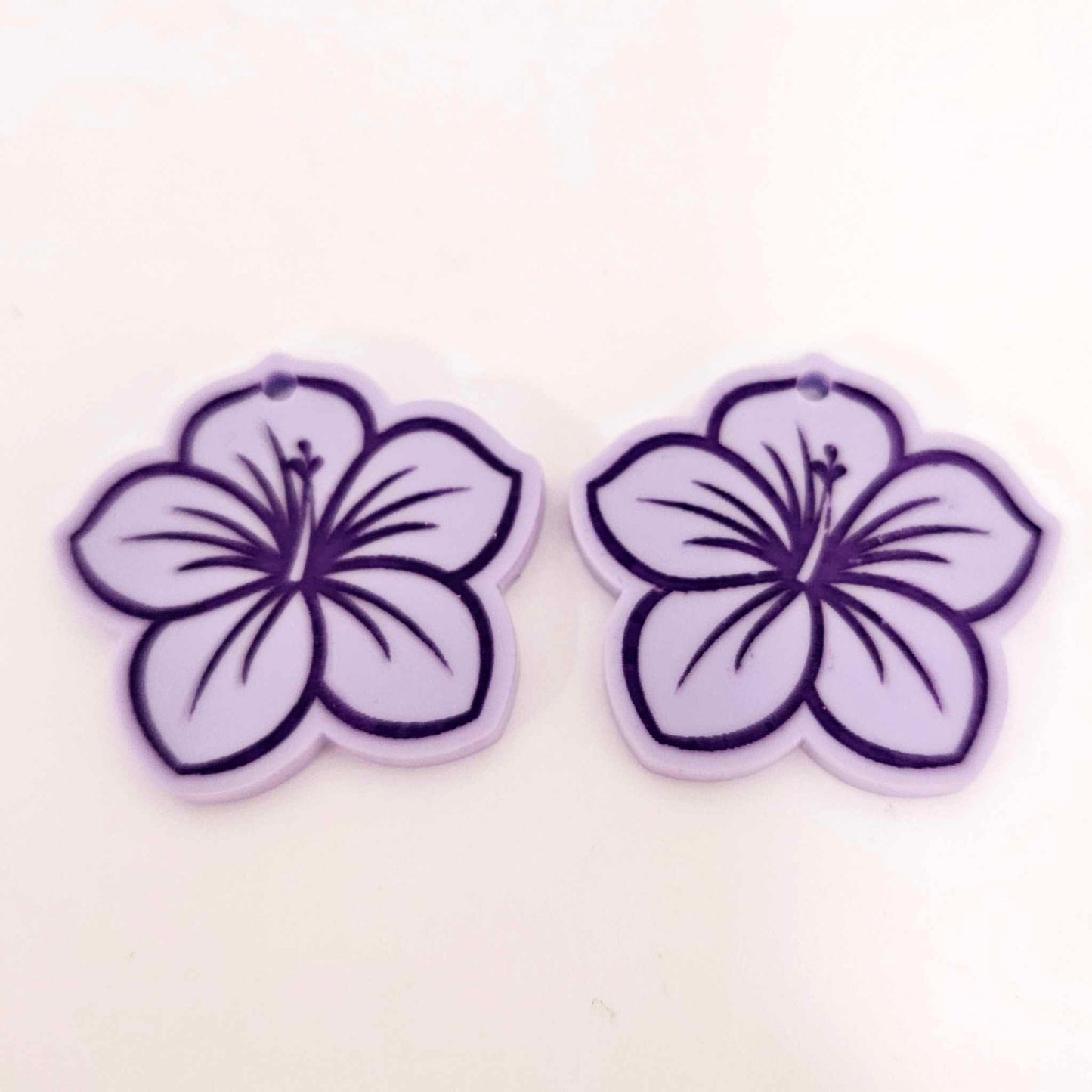 32mm pastel purple acrylic hibiscus flower DIY earring supplies laser cut dangles earring blanks engraved paint fill summer island vibes