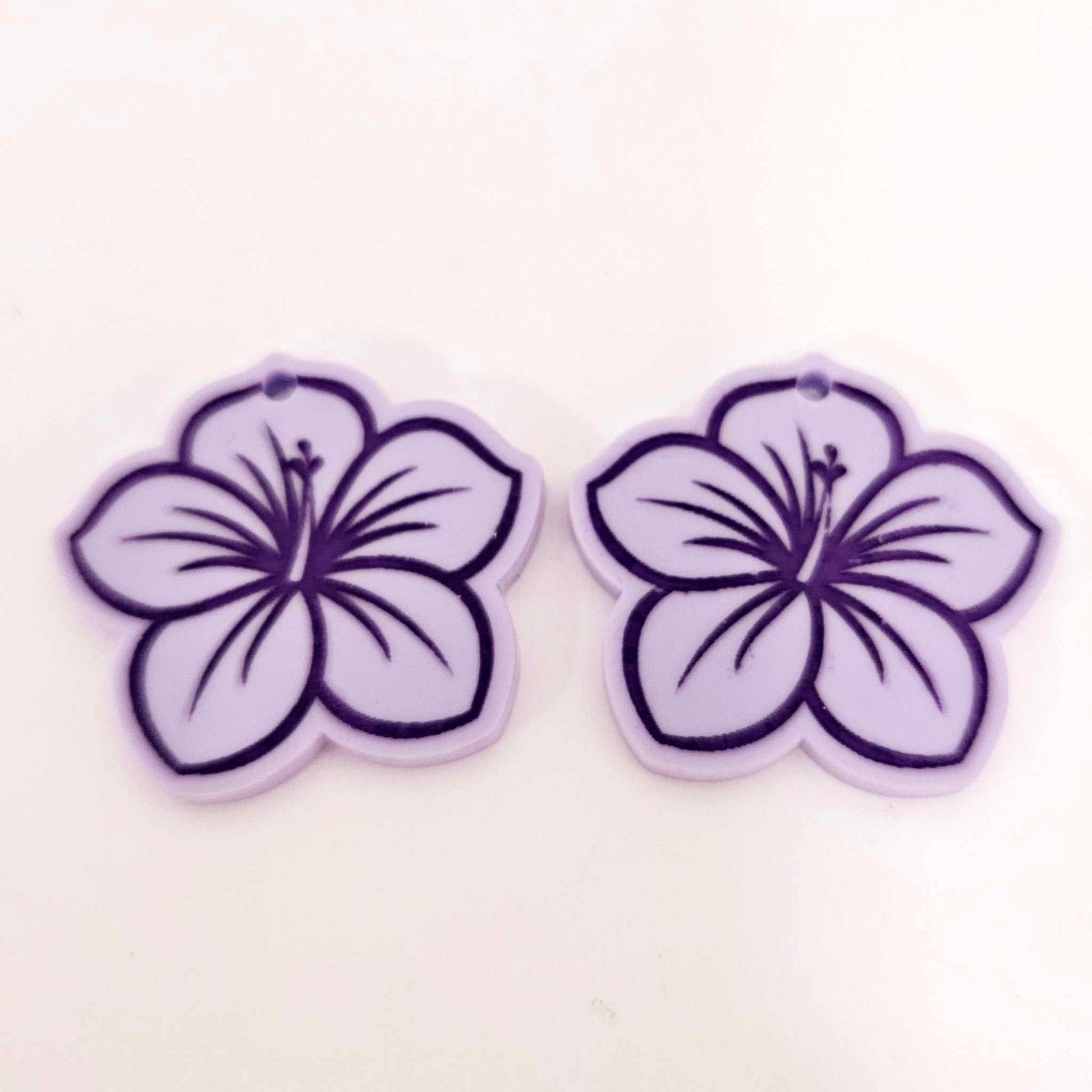 32mm pastel purple acrylic hibiscus flower DIY earring supplies laser cut dangles earring blanks engraved paint fill summer island vibes