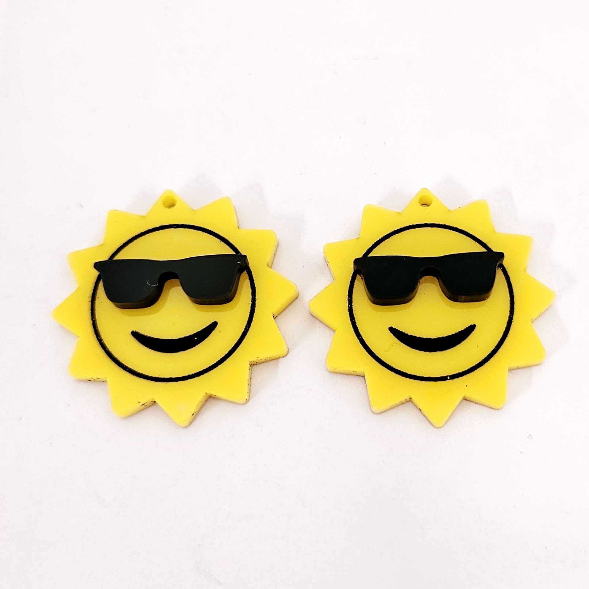 32mm yellow acrylic sun earring dangles blanks cool sunglasses summer smiley face DIY earring supplies laser cut emoji summer
