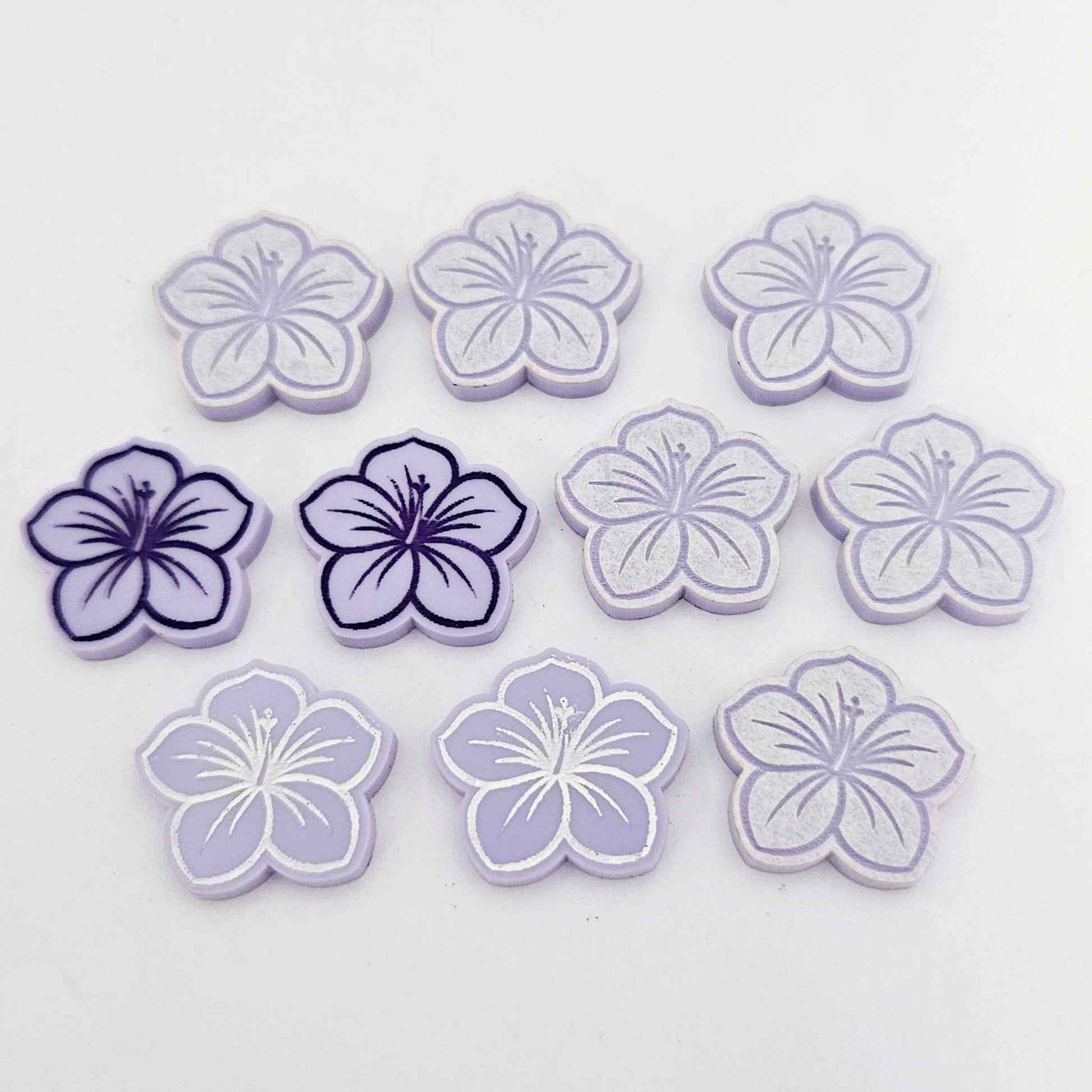 20mm pastel purple acrylic hibiscus flower DIY earring supplies laser cut studs earring blanks engraved paint fill summer island vibes